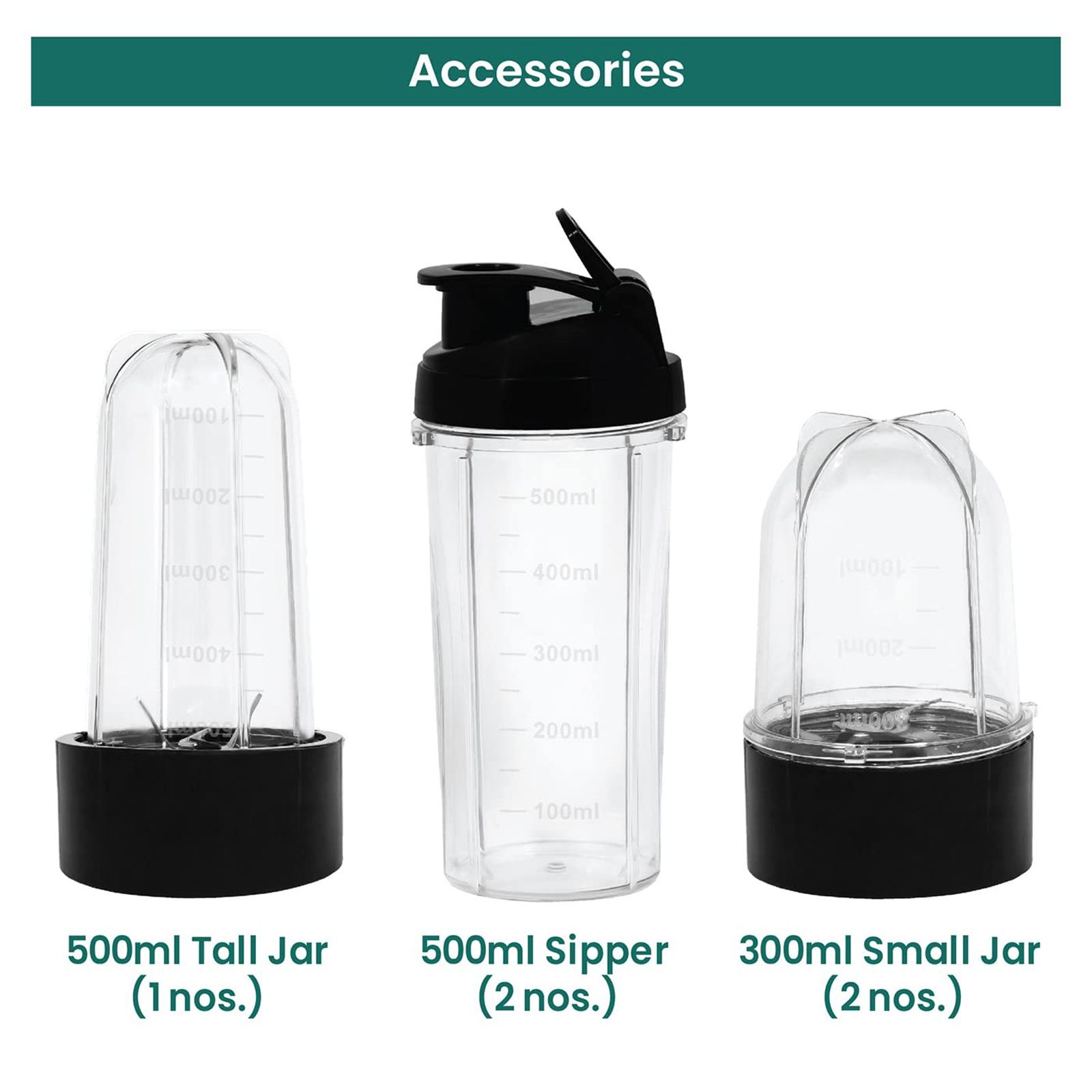 Croma Personal 450 Watt 5 Jars Blender (21500 RPM, Overload Protection, Teal Green)_11