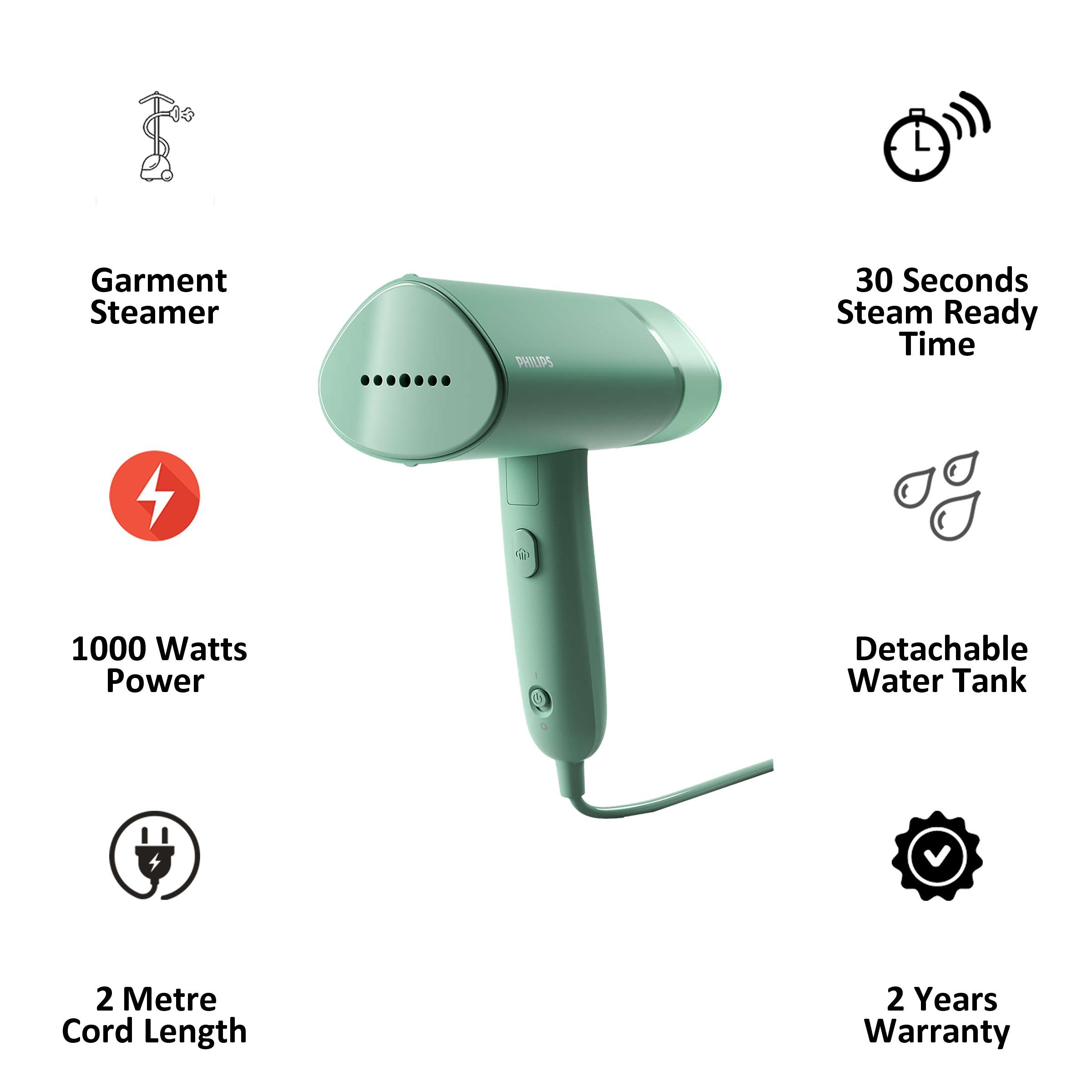 PHILIPS 3000 Series 1000 Watts 100ml Garment Steamer (STH3010/70, Dessert Green)_4