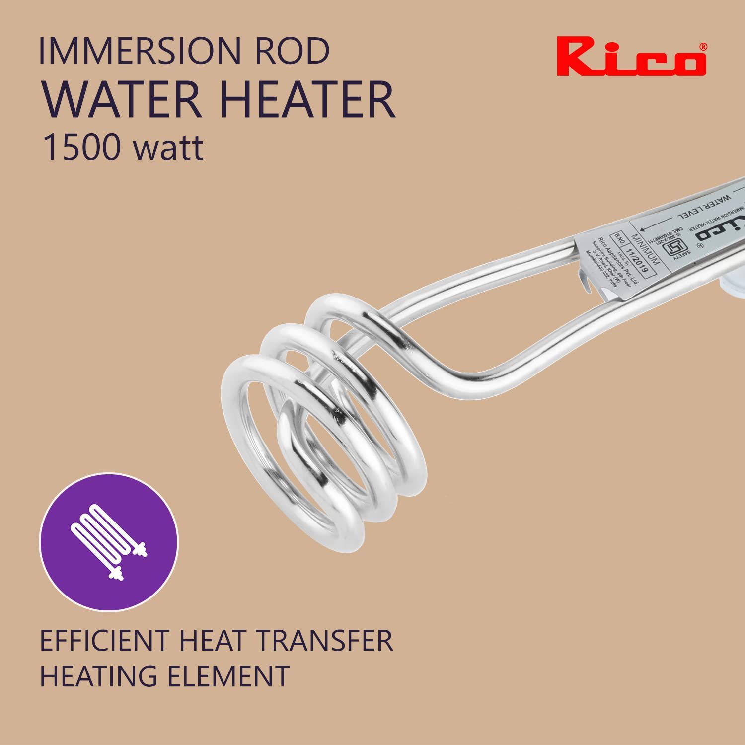 Rico 1500W Shockproof Immersion Rod with Quick Heat Technology (ISI Marked, Purple)_4