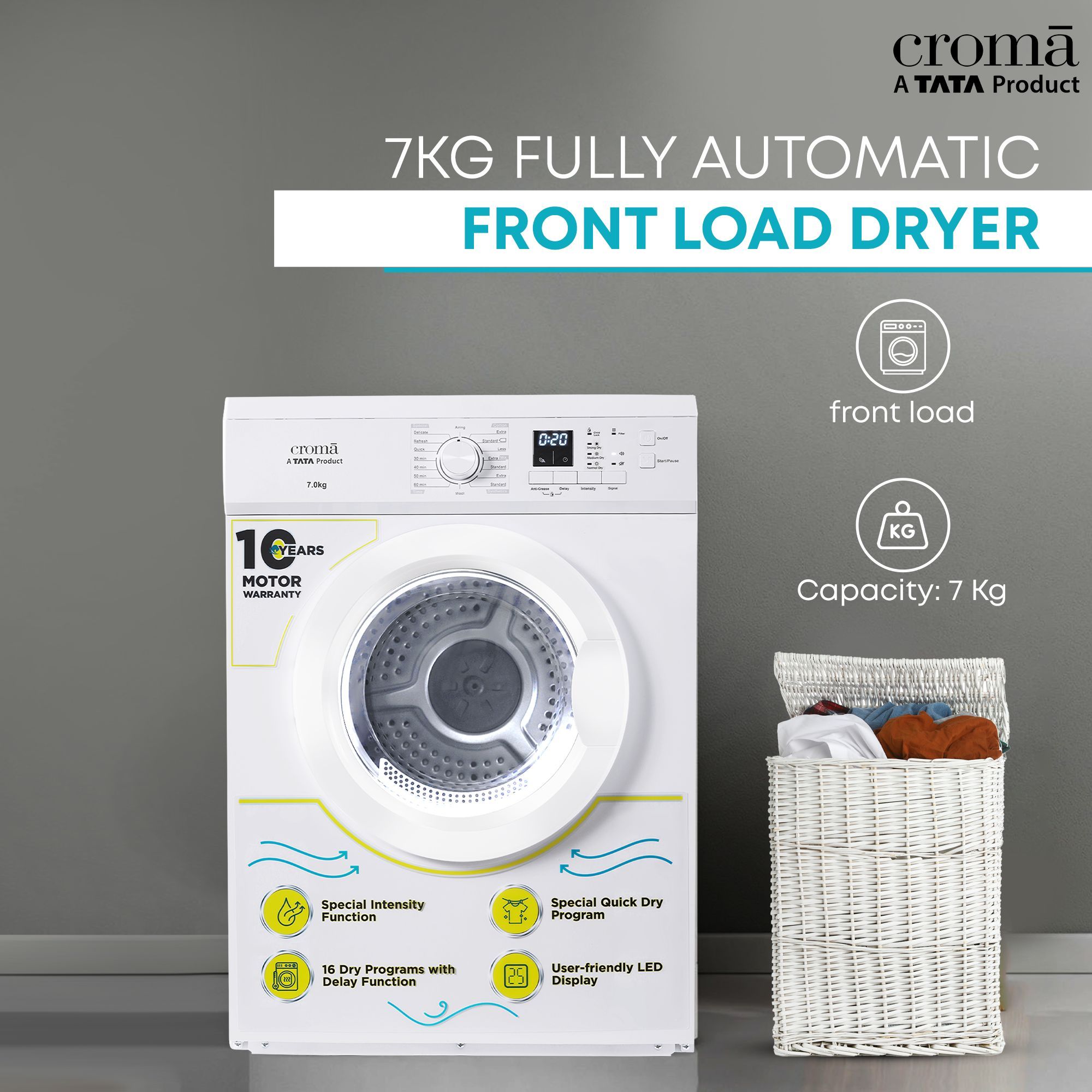 Croma 7 kg Fully Automatic Front Load Dryer (Fixed Frequency Motor, White)_10