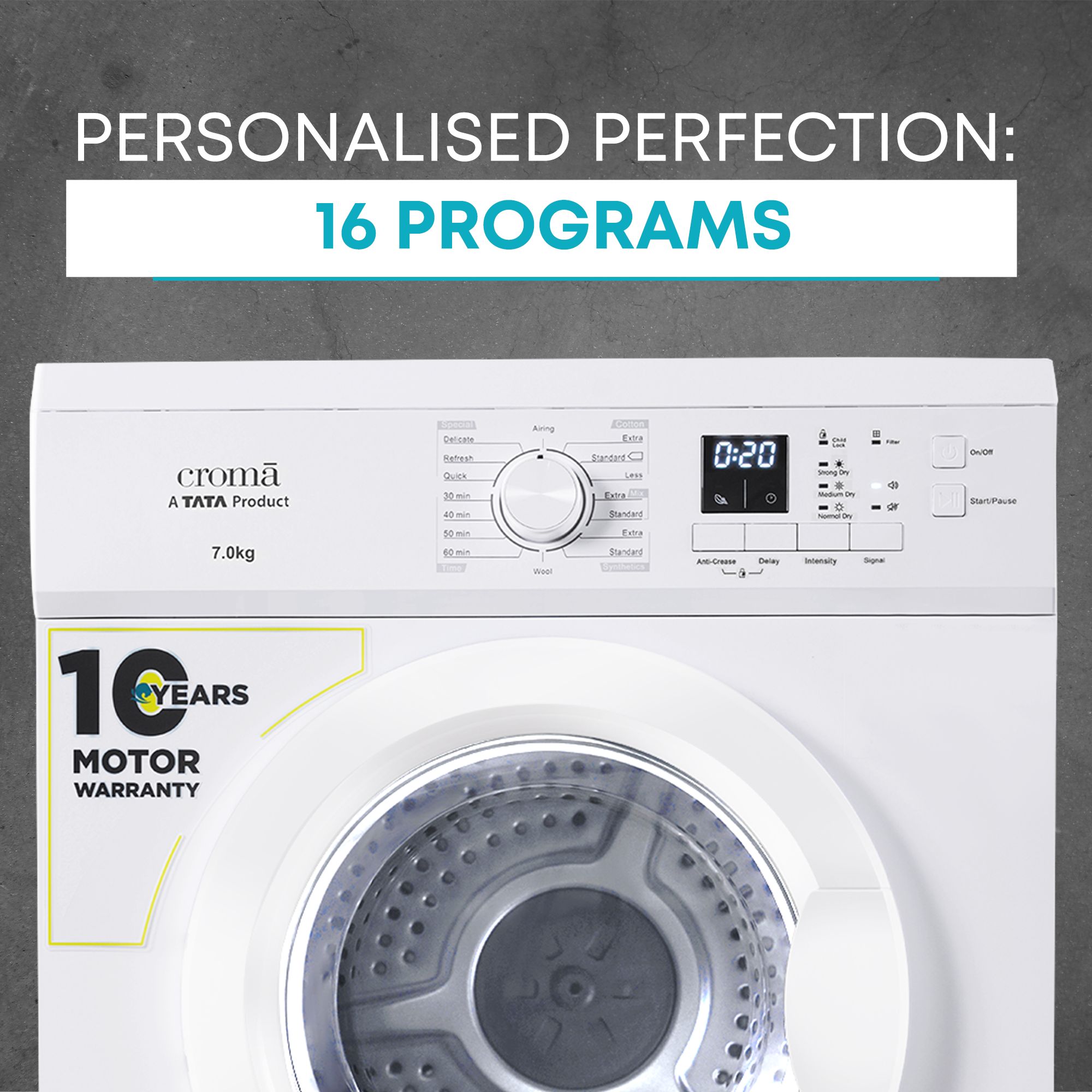 Croma 7 kg Fully Automatic Front Load Dryer (Fixed Frequency Motor, White)_12