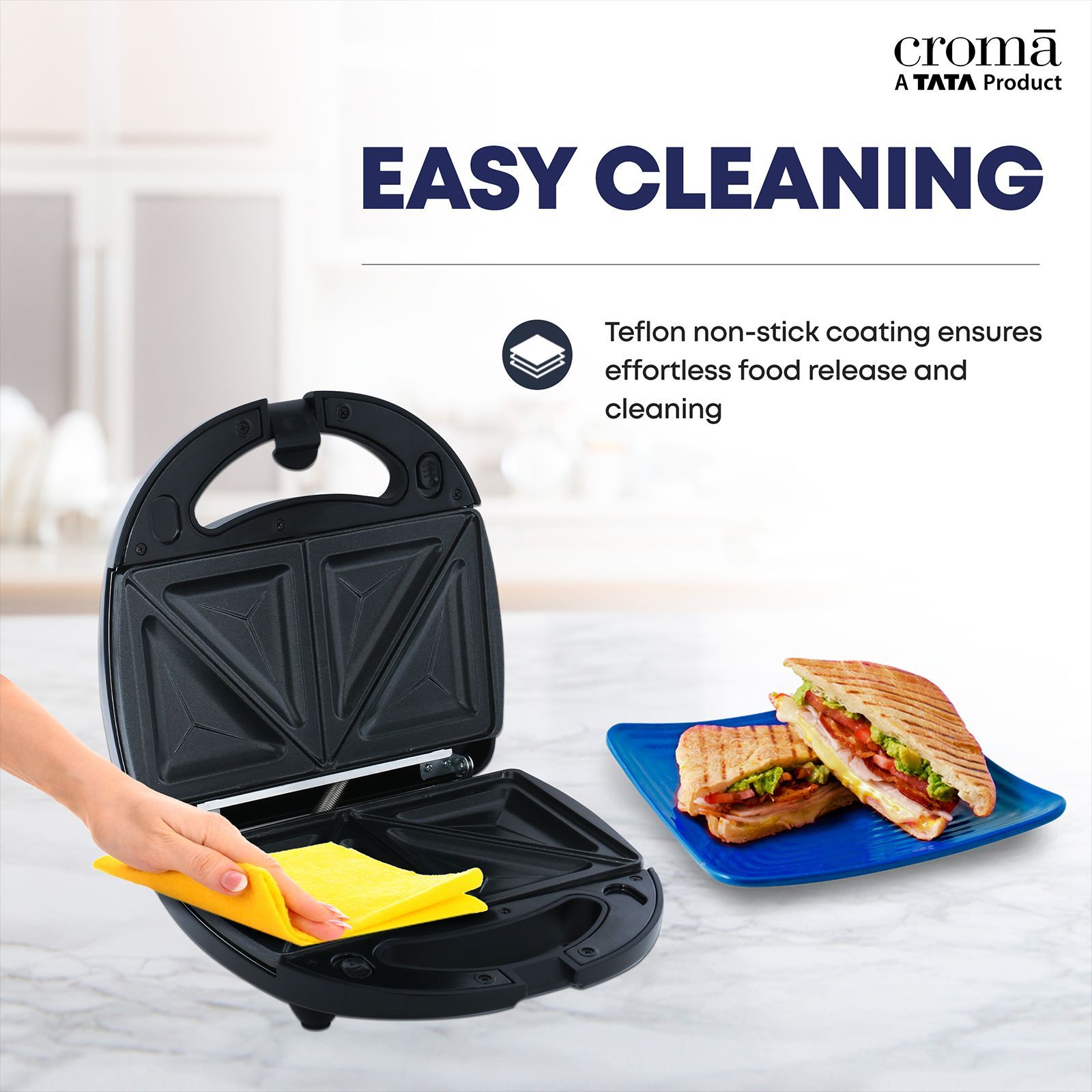 Croma 750W 2 Slice 2-in-1 Sandwich Maker with Cool Touch Handle (Black) Croma 750W 2 Slice 2-in-1 Sandwich Maker with Cool Touch Handle (Black)_13