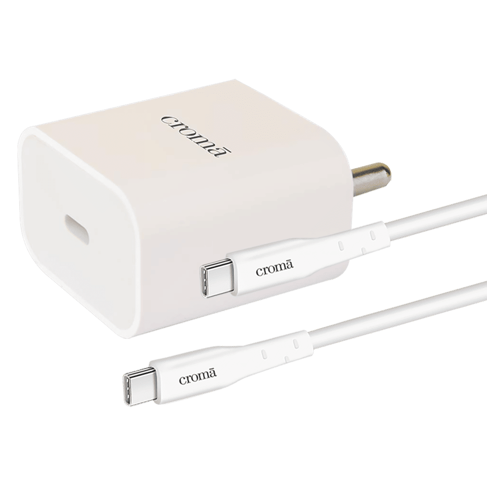 Croma 2W Type C Fast Charger (Type C to Type C Cable, Short-Circuit Protection, White)_1