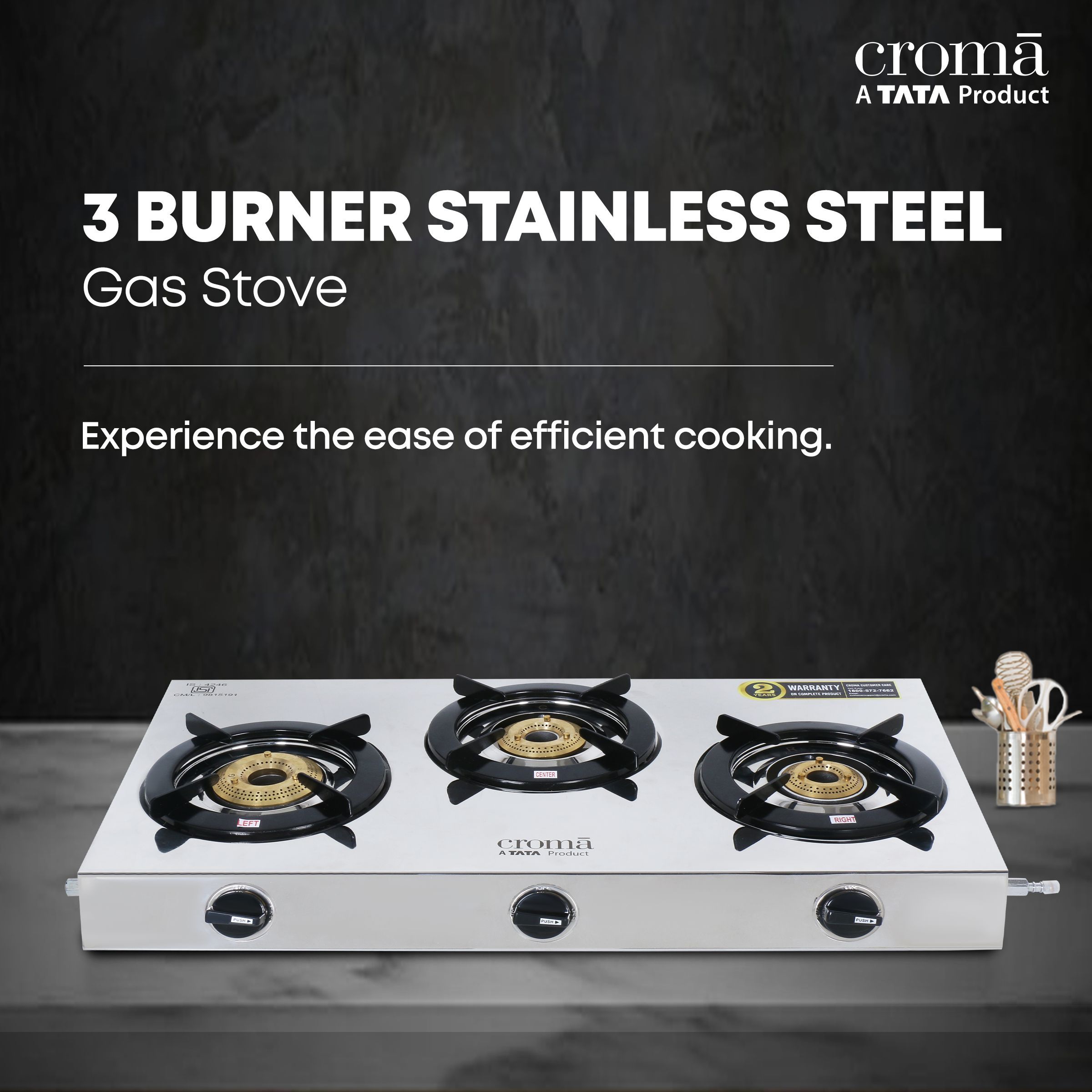 Croma 3 Burner Manual Gas Stove (Stainless Steel, Silver)_9