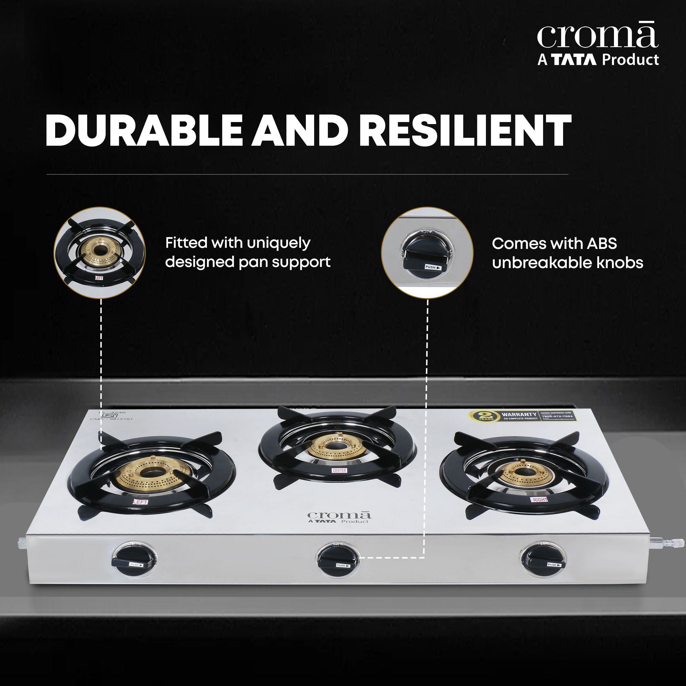 Croma 3 Burner Manual Gas Stove (Stainless Steel, Silver)_11