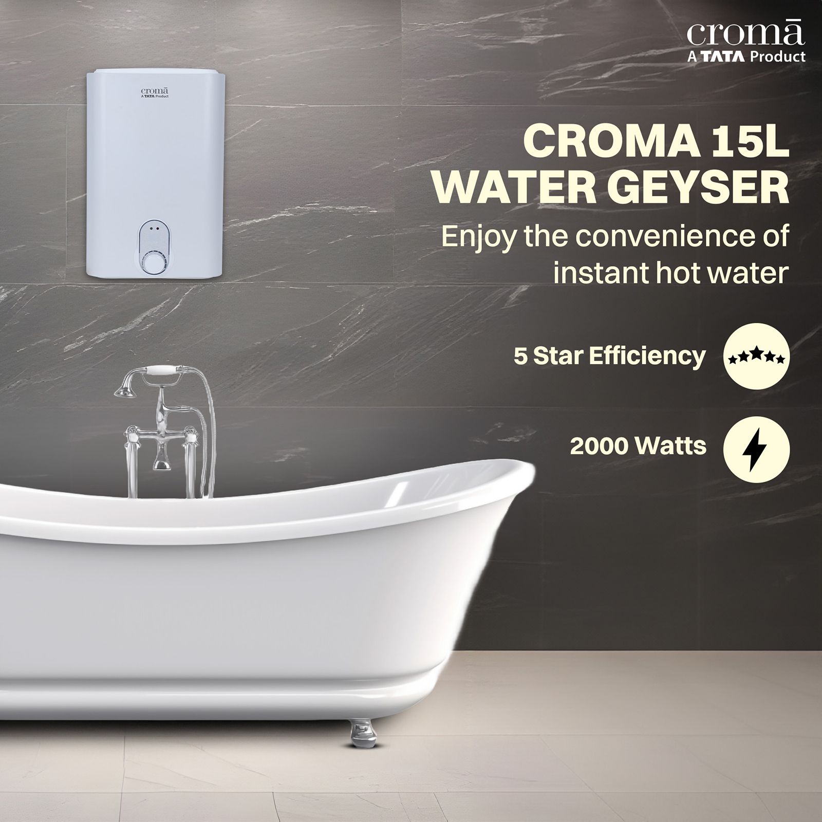 Croma 15 Litres 5 Star Vertical Storage Water Geyser with Copper Heating Element (White)_11