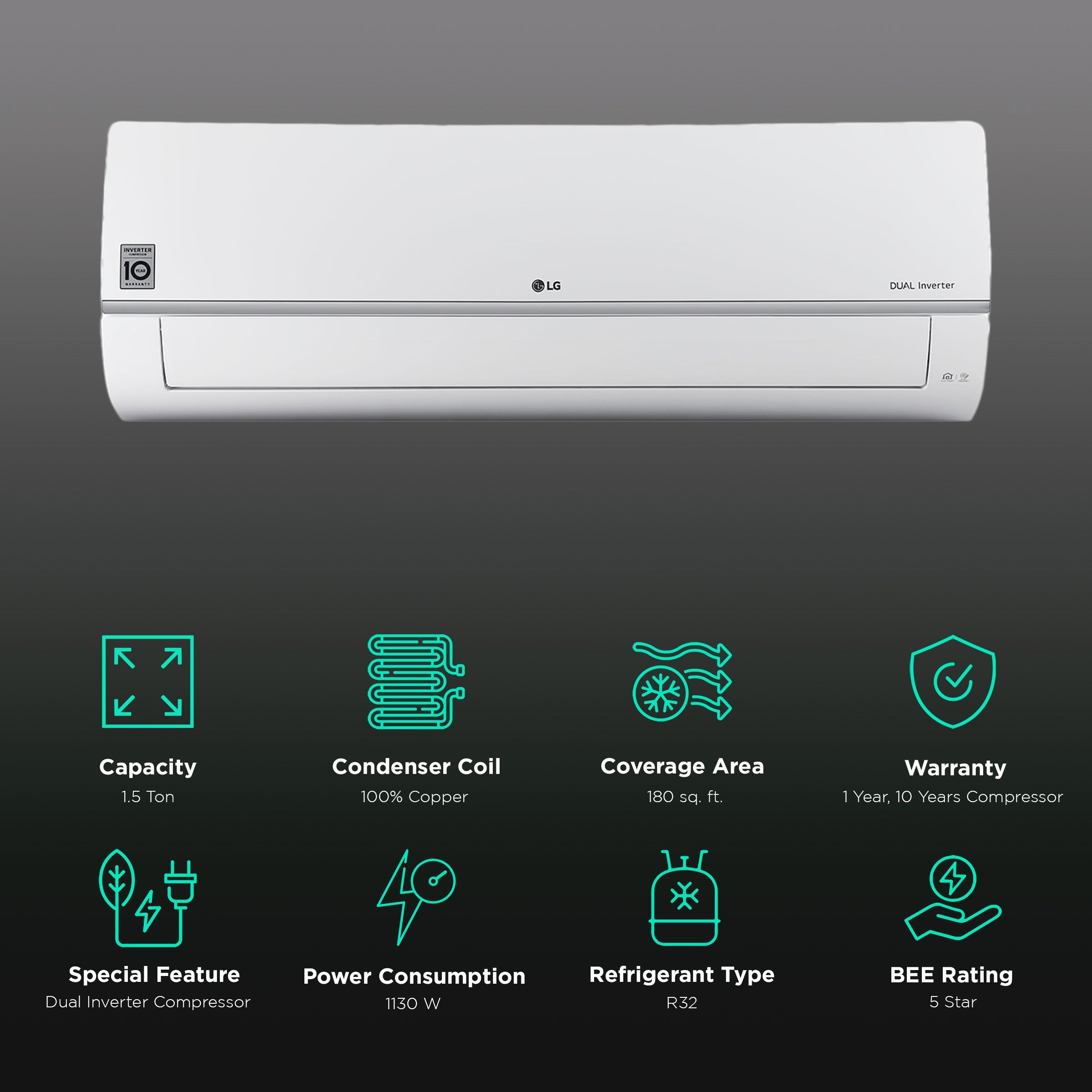 LG 6 in 1 Convertible 1.5 Ton 5 Star AI Plus Dual Inverter Split Smart AC with 4-Way Swing (Copper Condenser, RS-Q19JWZE)_3
