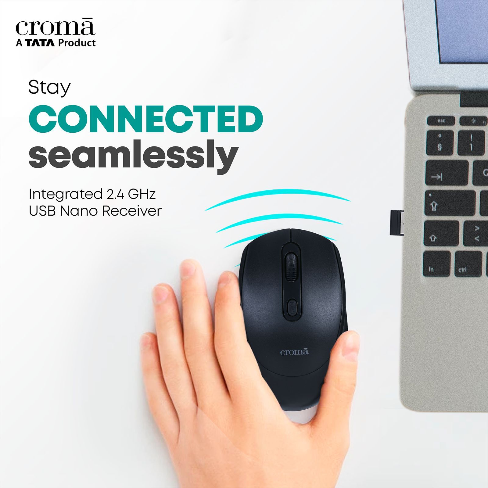 Croma 2.4 GHz Wireless Optical Mouse (Variable DPI Up to 1600, Compact & Lightweight Design, Black)_10