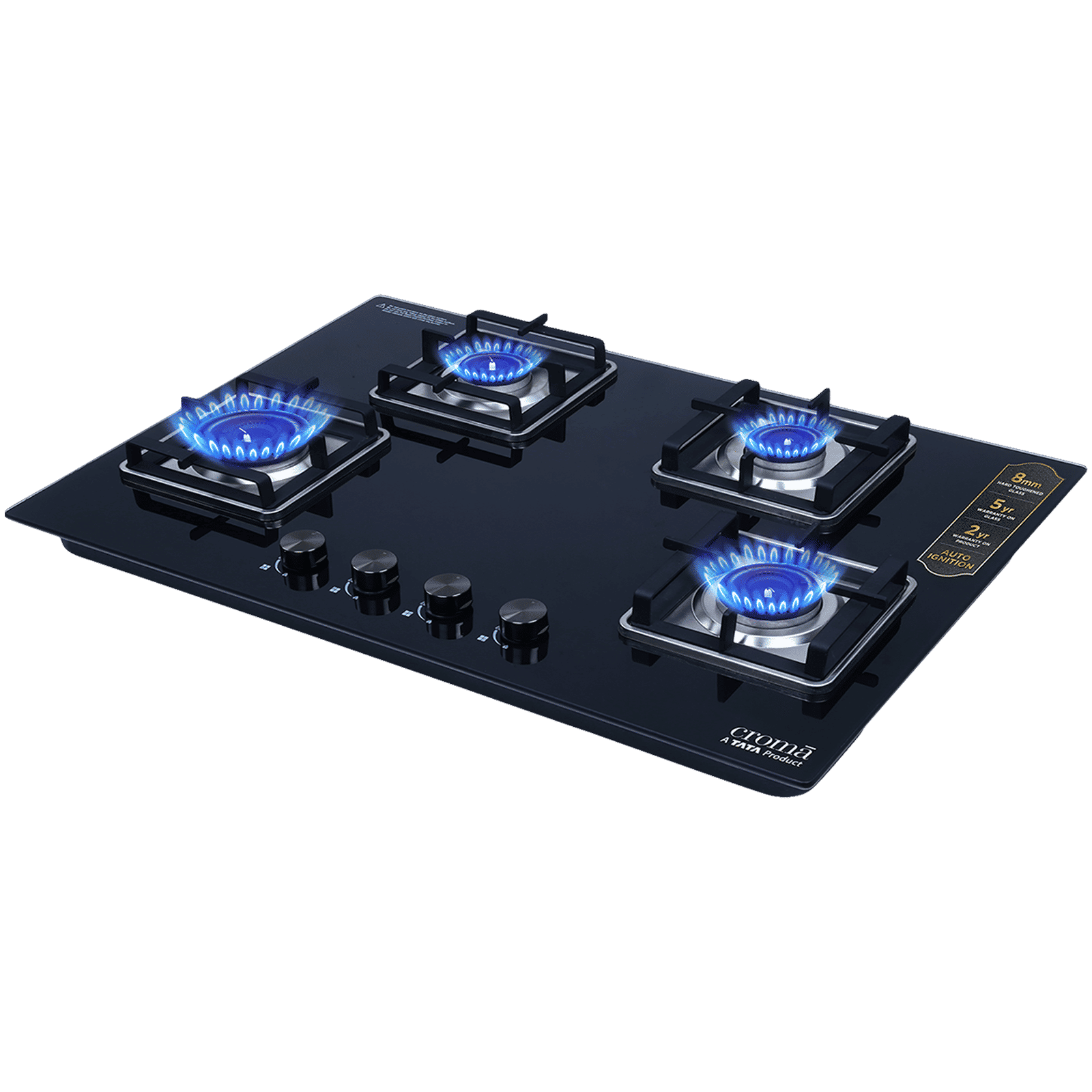 Croma Toughened Glass Top 4 Burner Automatic Hob (Double Drip Tray, Black) Croma Toughened Glass Top 4 Burner Automatic Hob (Double Drip Tray, Black)_1