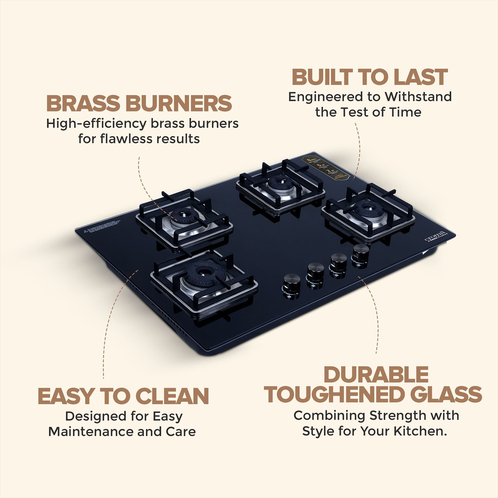 Croma Toughened Glass Top 4 Burner Automatic Hob (Double Drip Tray, Black) Croma Toughened Glass Top 4 Burner Automatic Hob (Double Drip Tray, Black)_10