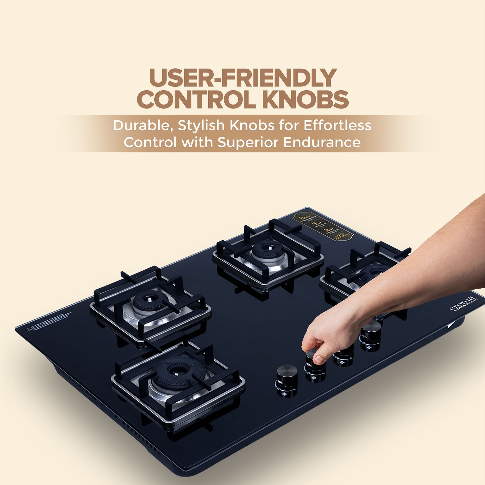 Croma Toughened Glass Top 4 Burner Automatic Hob (Double Drip Tray, Black) Croma Toughened Glass Top 4 Burner Automatic Hob (Double Drip Tray, Black)_11