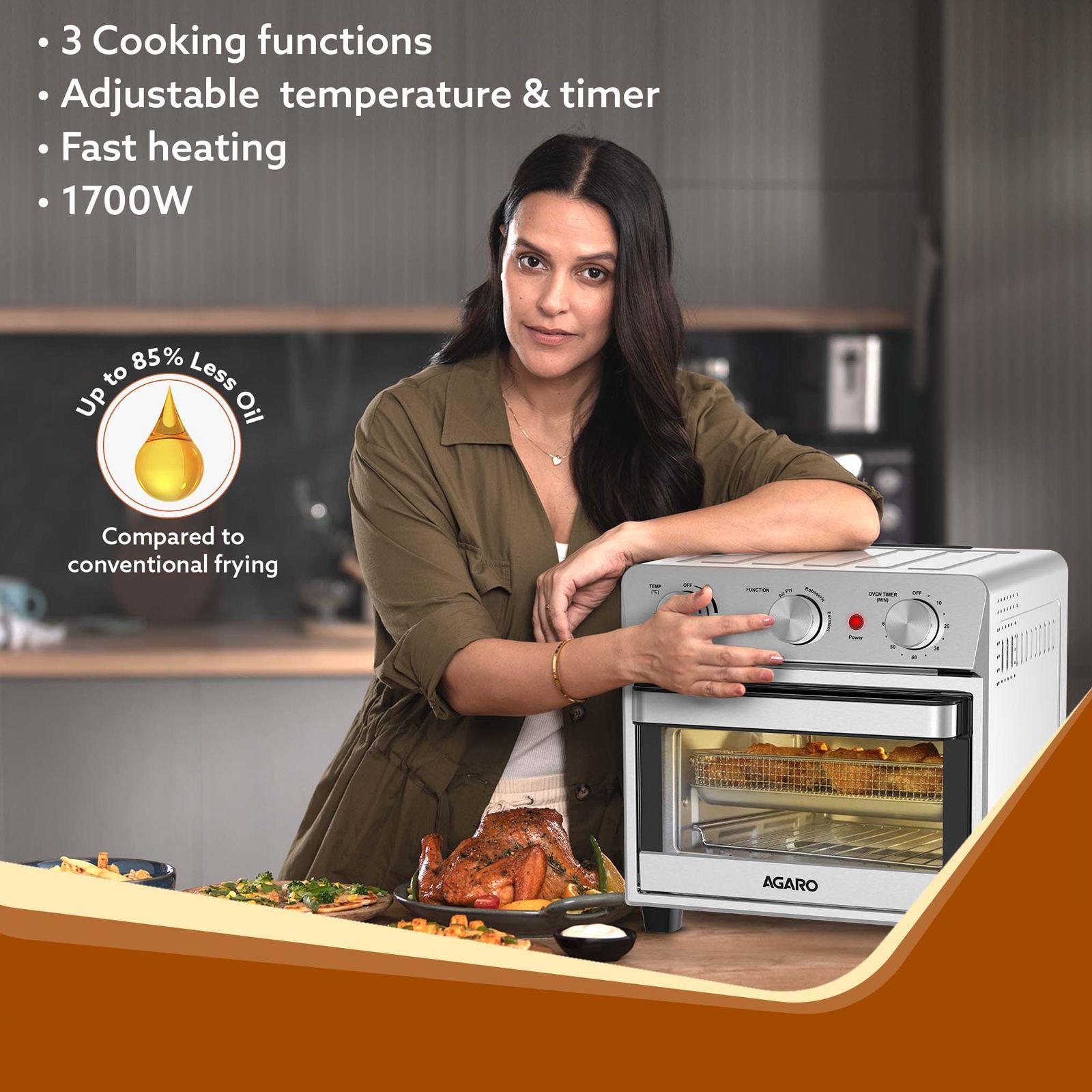 AGARO Regal 14L 1700 Watt Air Fryer with 360 Degree Hot Air Circulation Technology (Silver)_4