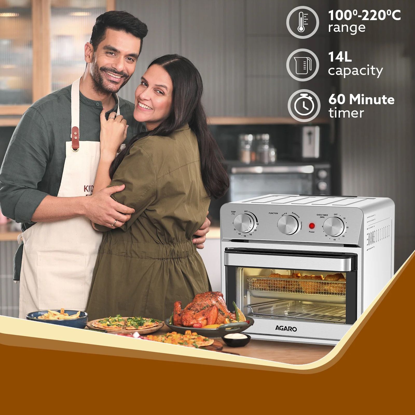 AGARO Regal 14L 1700 Watt Air Fryer with 360 Degree Hot Air Circulation Technology (Silver)_5