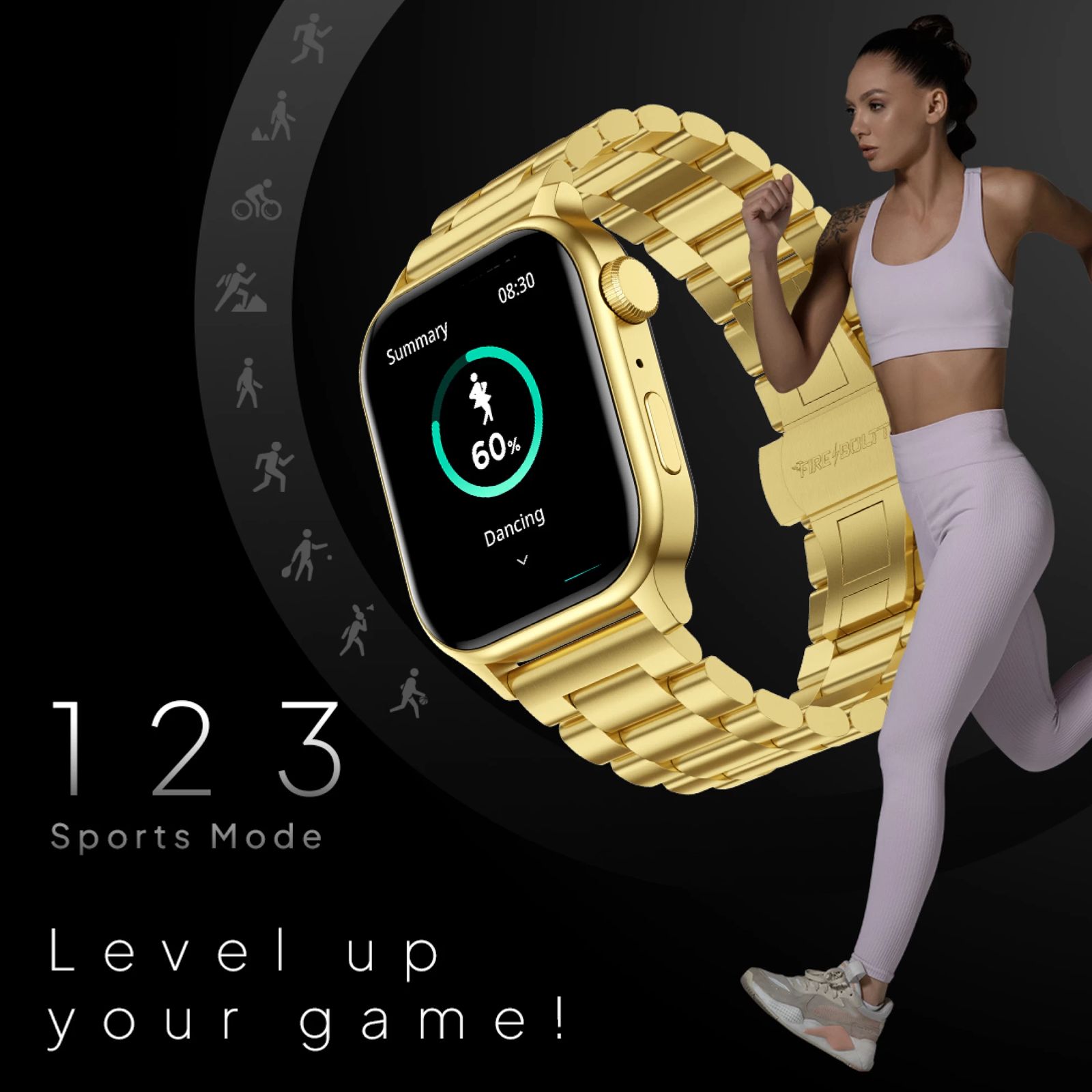 FIRE-BOLTT Rise Luxe Smartwatch with Bluetooth Calling (47mm LCD Display, IP67 Water Resistant, Gold Strap)_5