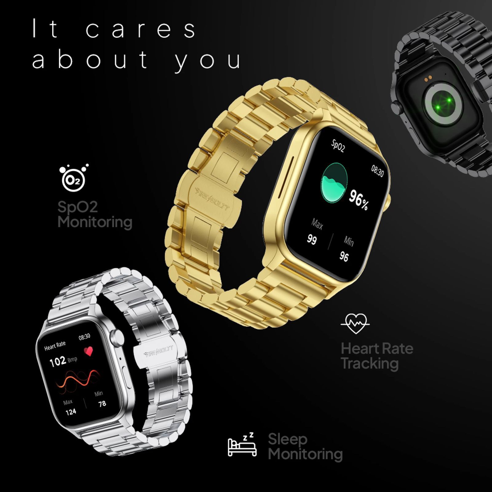 FIRE-BOLTT Rise Luxe Smartwatch with Bluetooth Calling (47mm LCD Display, IP67 Water Resistant, Gold Strap)_6