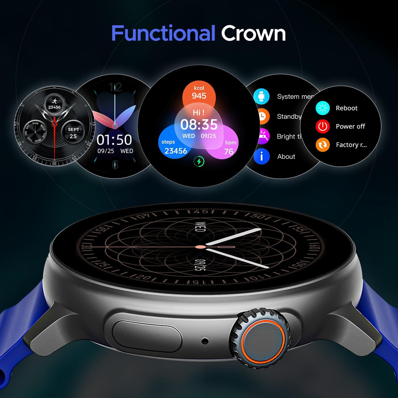 boAt Lunar Tigon Smartwatch with Bluetooth Calling (36.8mm AMOLED Display, IP67 Sweat Resistant, Deep Blue Strap)_3