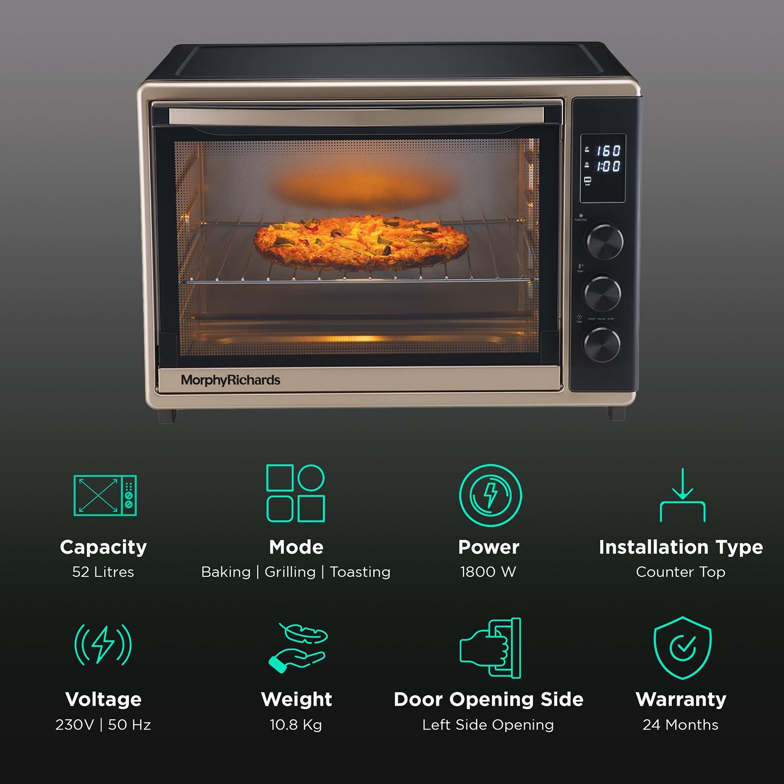 morphy richards 52RCD Digi 52L Oven Toaster Grill with 8 Preset Menus (510061, Champagne Gold and Black) morphy richards 52RCD Digi 52L Oven Toaster Grill with 8 Preset Menus (510061, Champagne Gold and Black)_3