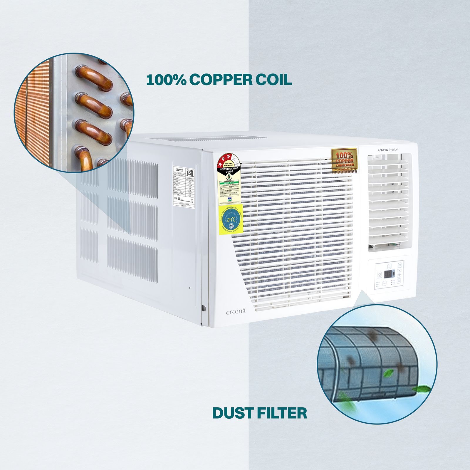 Croma 1.5 Ton 3 Star Fixed Speed Window AC (Copper Condenser, Dust Filter, CRLA018WAD199403)_16