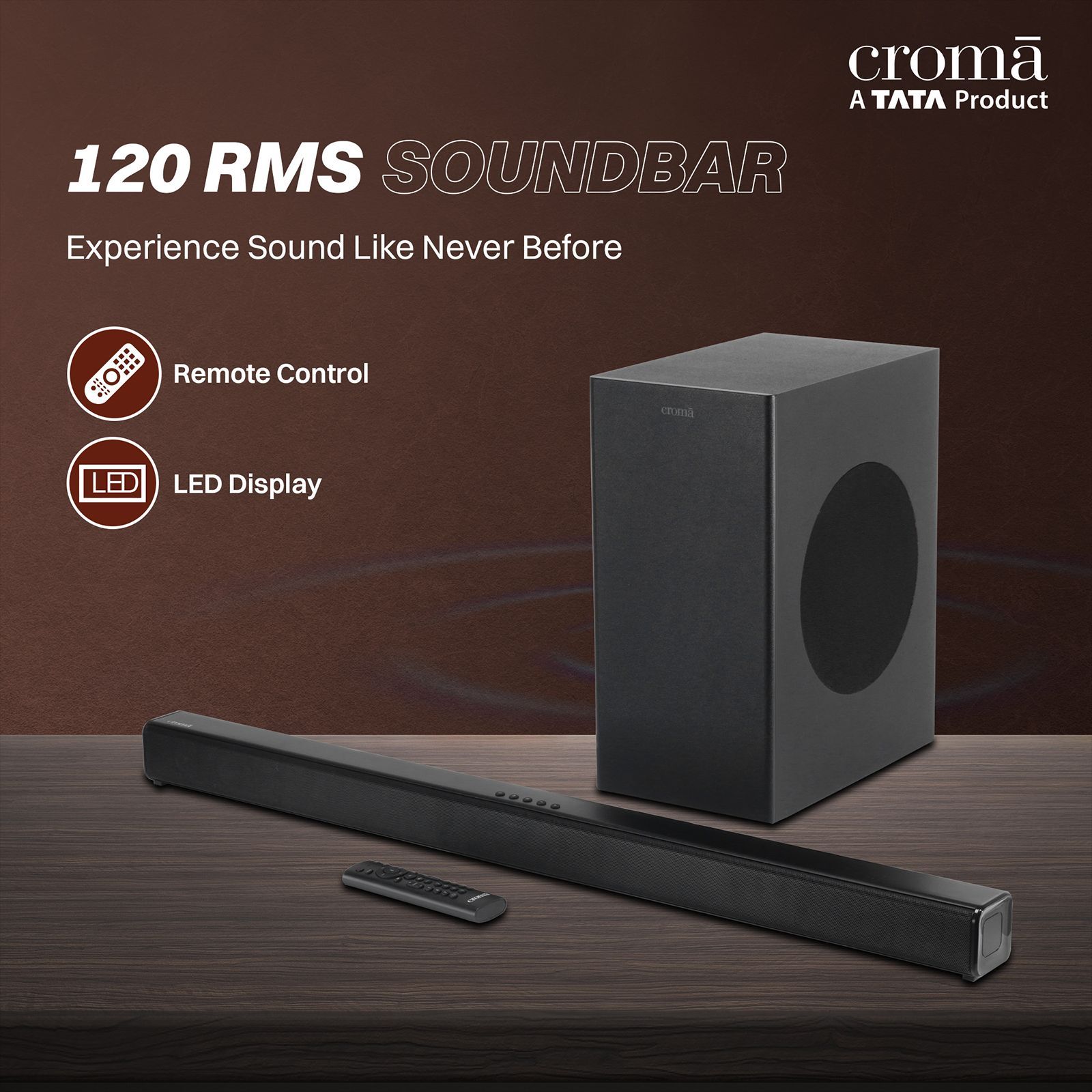 Croma 120W Soundbar with Remote (Preset EQ Modes, 2.1 Channel, Black)_14