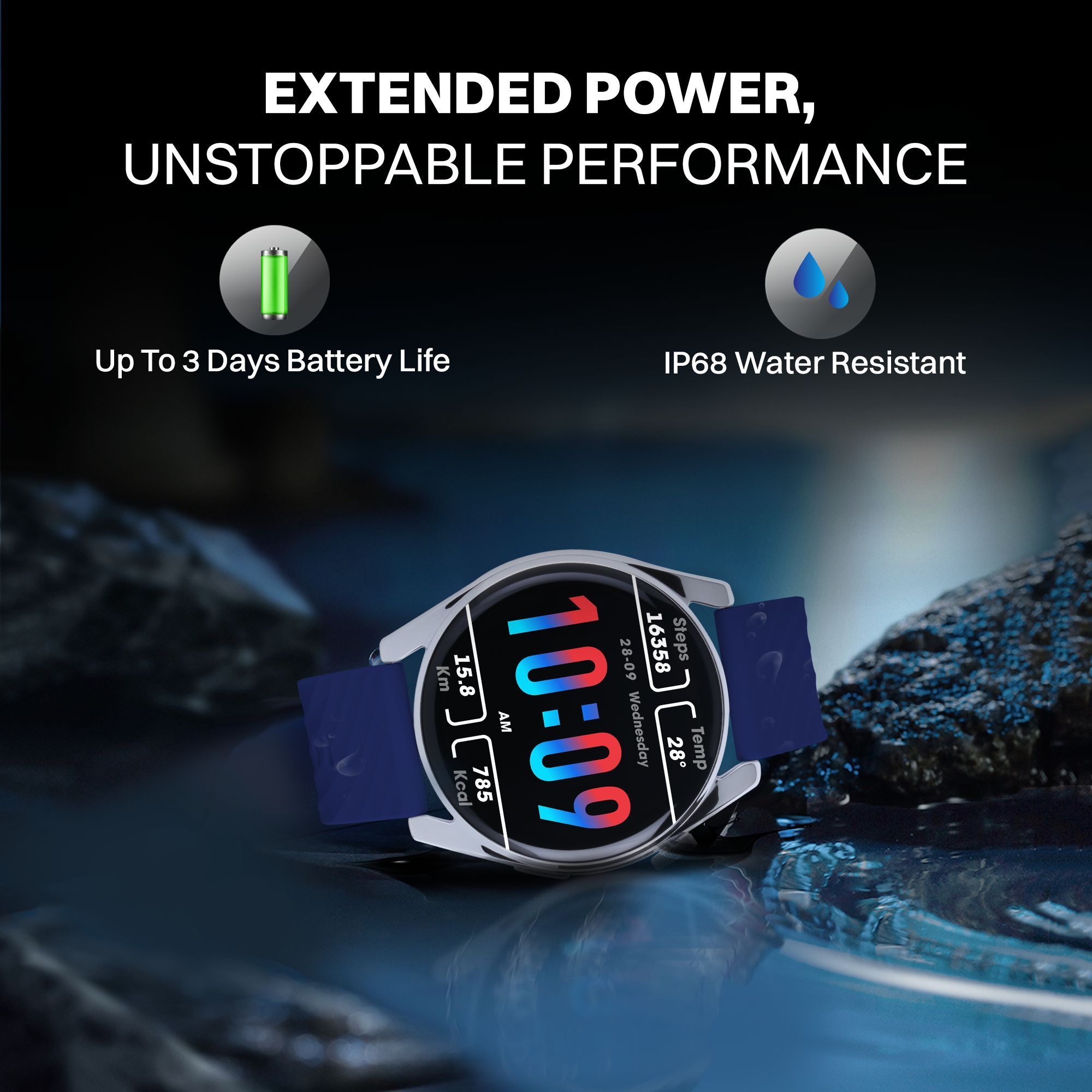 Croma Velocity AR Smartwatch with Bluetooth Calling (36.3mm AMOLED Display, IP68 Water Resistant, Blue Strap)_10