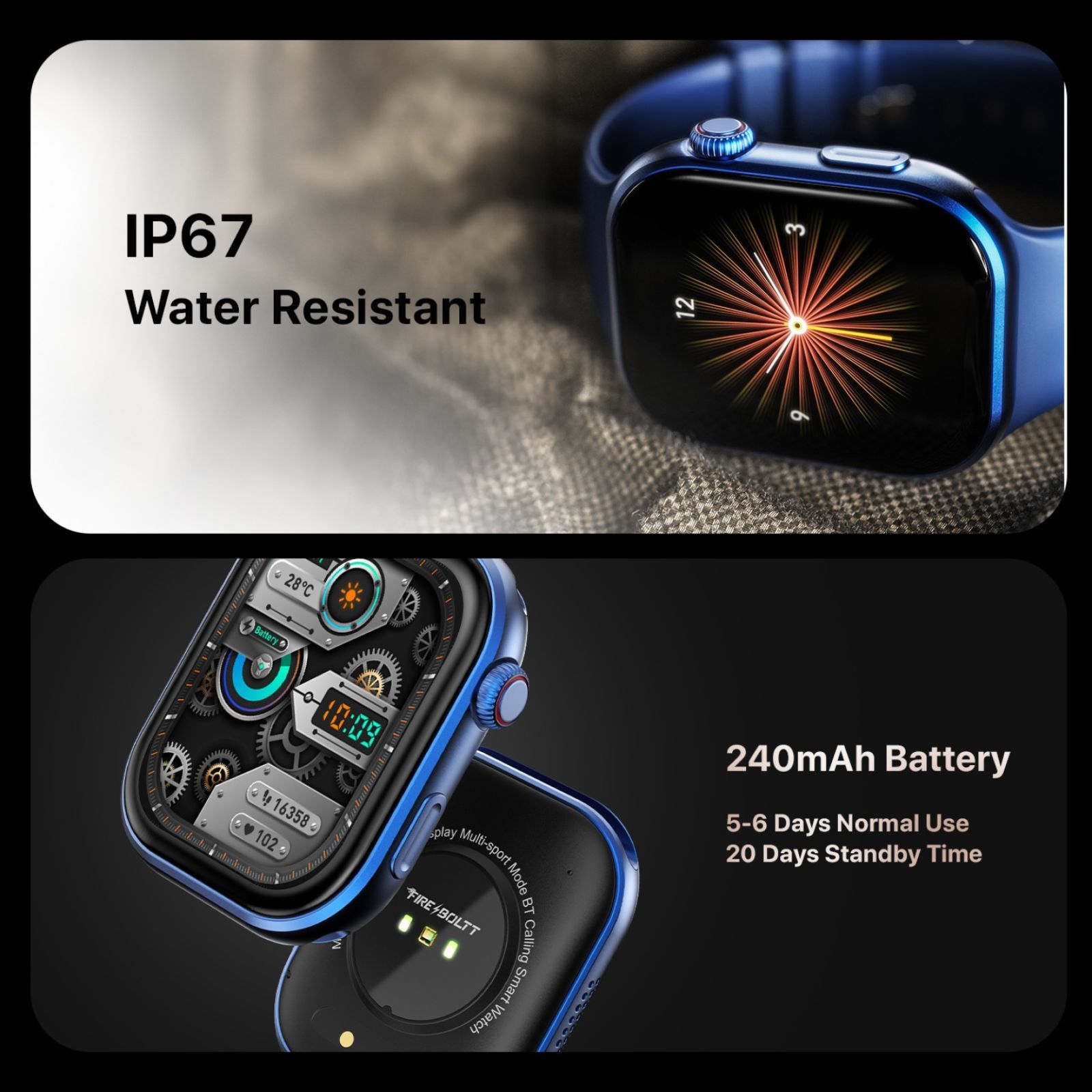 FIRE-BOLTT Brillia Smartwatch with Bluetooth Calling (51.30mm AMOLED Display, IP67 Water Resistant, Blue Strap)_3