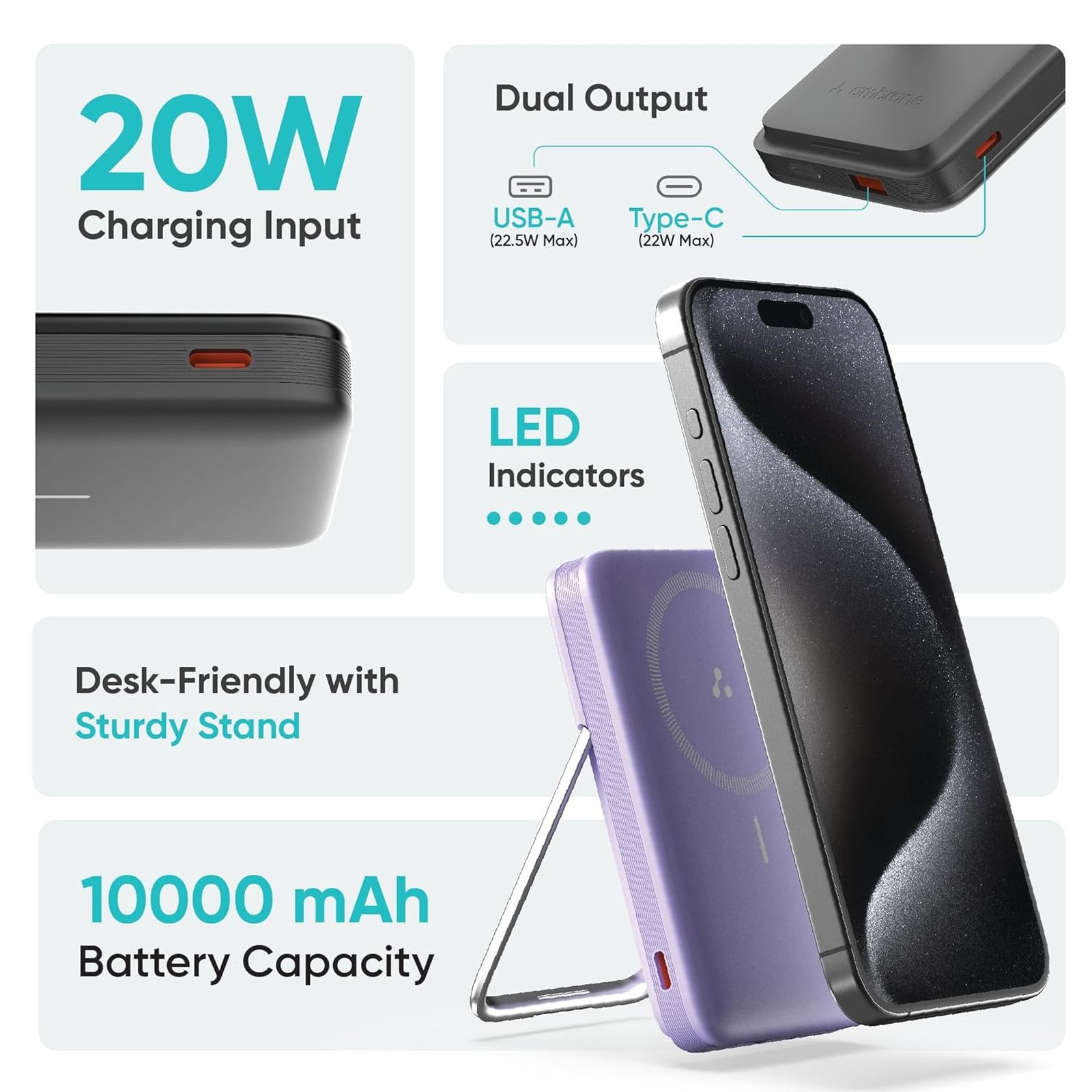 ambrane AeroSync PB 11 10000 mAh 22.5W Fast Charging Power Bank (1 Type C & 1 Type A Ports, MagSafe Compatible, Black)_7