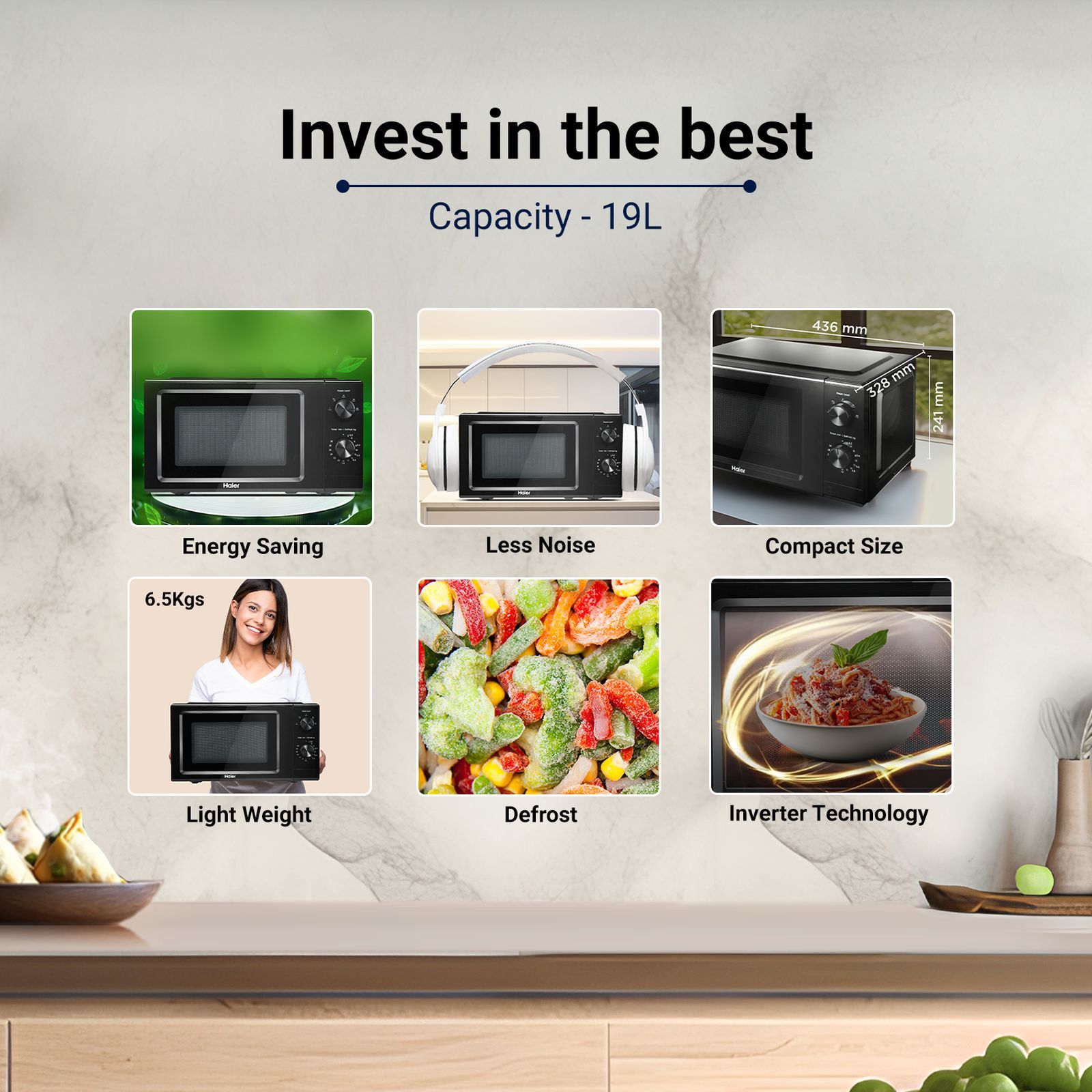 Haier HIL1901MBPB 19L Inverter Solo Microwave Oven with Defrost System (Black)_4