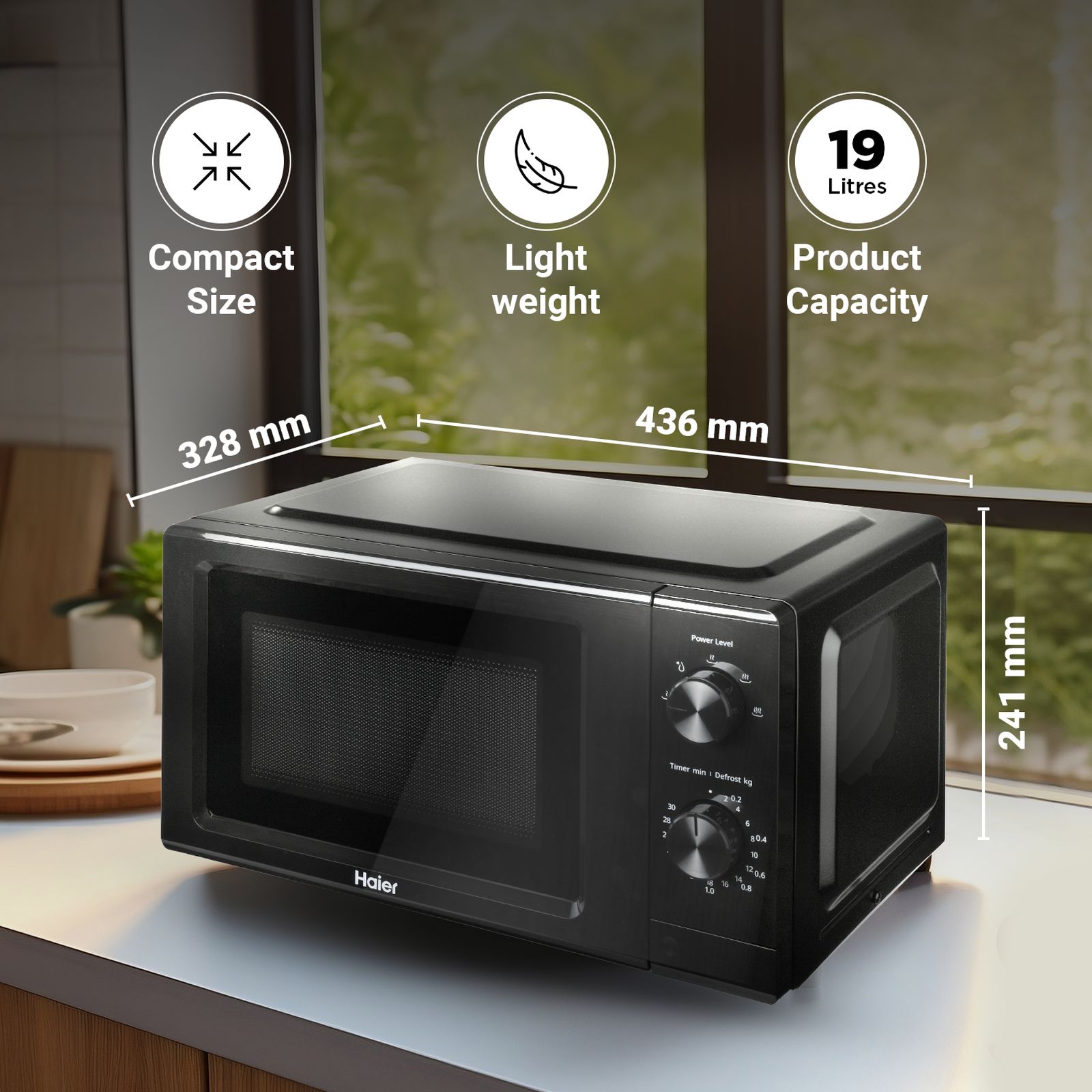 Haier HIL1901MBPB 19L Inverter Solo Microwave Oven with Defrost System (Black)_2