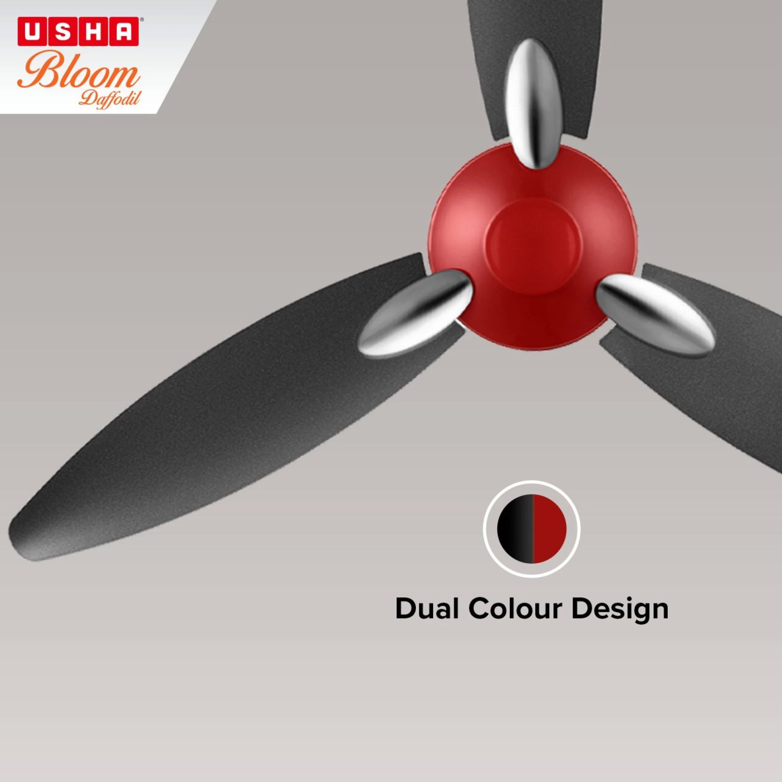 USHA Bloom Daffodil 1250mm 3 Blade Copper Motor Ceiling Fan (Noiseless Operation, Sparkle Red & Black)_6