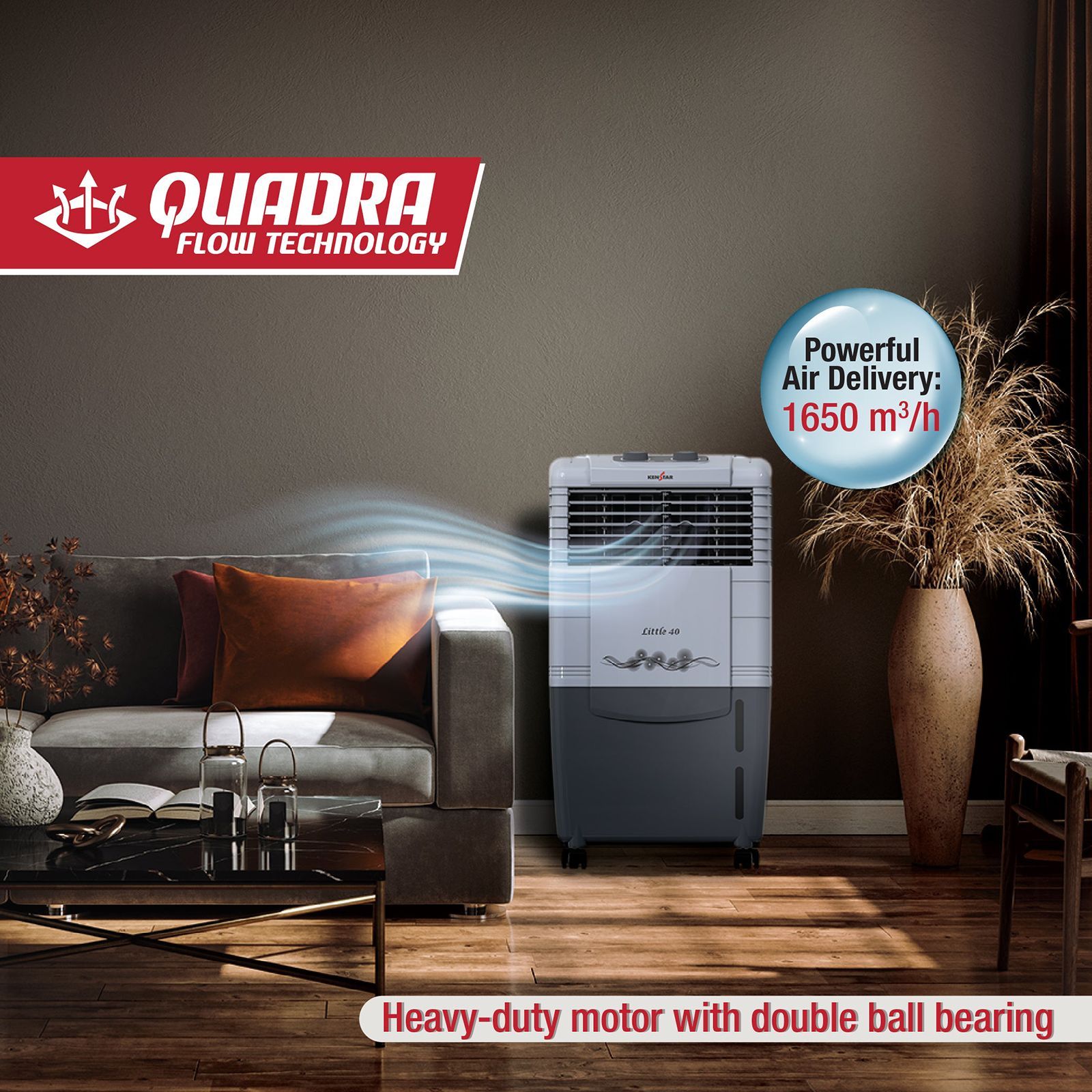 KENSTAR Little HC 40 Litres Personal Air Cooler with Quadra Flow Technology(Collapsible Louvres, Grey)_5