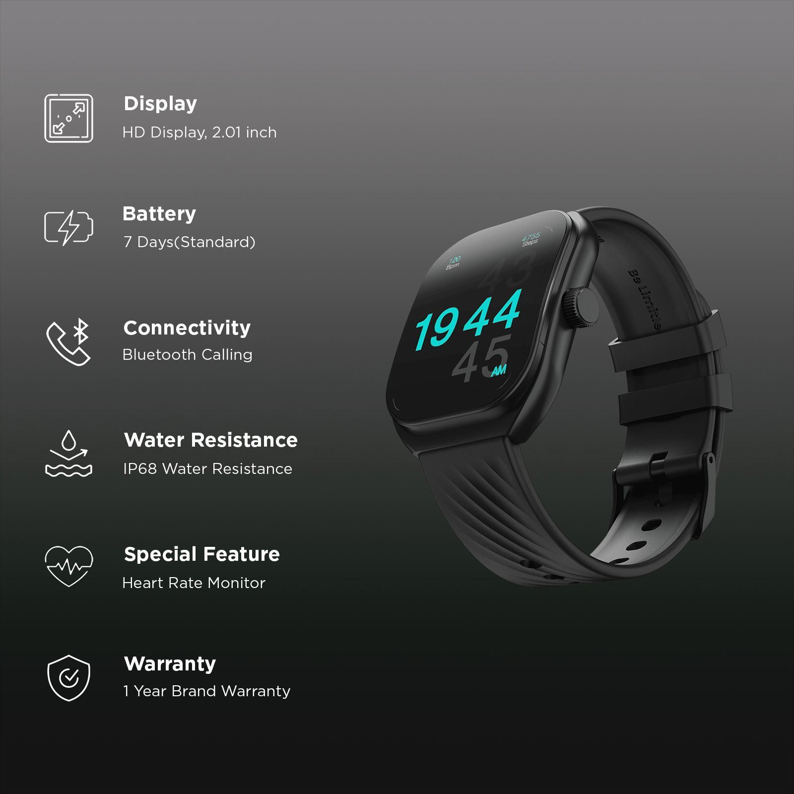 GOBOULT Kliff Smartwatch with Bluetooth Calling (51.05mm HD Display, IP68 Water Resistant, Raven Black Strap) GOBOULT Kliff Smartwatch with Bluetooth Calling (51.05mm HD Display, IP68 Water Resistant, Raven Black Strap)_3