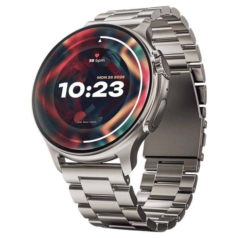 GOBOULT Crown R Pro Bluetooth Calling Android OS Smartwatch (36.3mm Super AMOLED Display, Working Crown, Silver Strap)_1