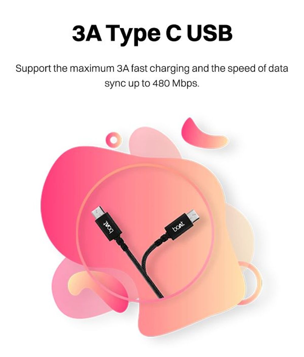 Buy boAt A400 Type A to Type C Feet (1M) Cable (Tangle-free