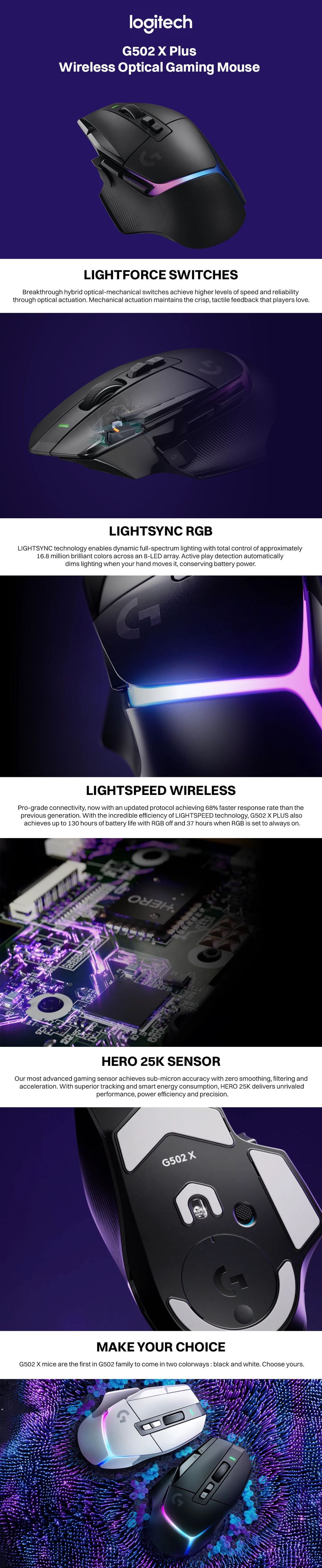 Buy logitech G502 X Plus Rechargeable Wireless Optical Gaming Mouse (25600  DPI Adjustable, Dual-Mode Scroll Wheel, Black) Online – Croma