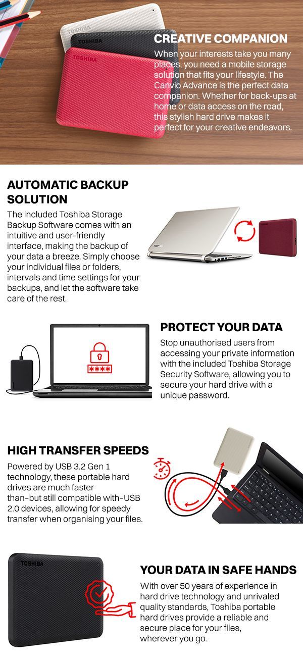 Toshiba Canvio Advance Externe Festplatte 1 TB, USB 3.0, Rot – Inkl. Backup- & Passwort-Schutz-Software