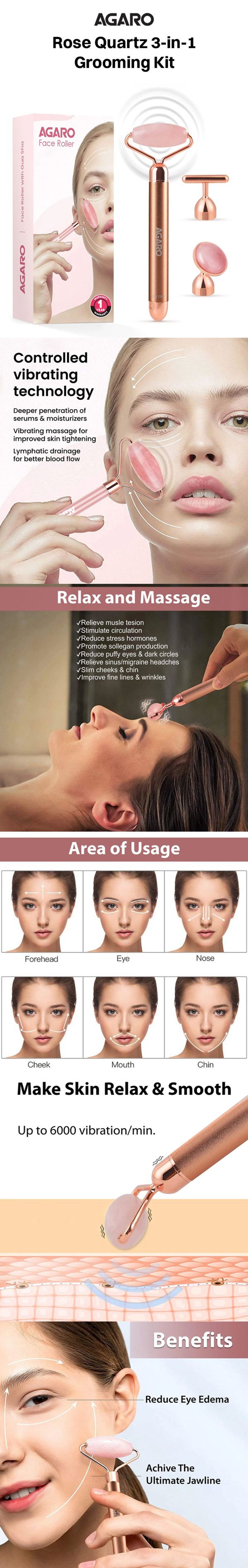 Buy AGARO Rose Quartz 3-in-1 Grooming Kit for Face for Women (High Frequency Vibration, Rose Gold) Online - Croma Buy AGARO Rose Quartz 3-in-1 Grooming Kit for Face for Women (High Frequency Vibration, Rose Gold) Online - Croma