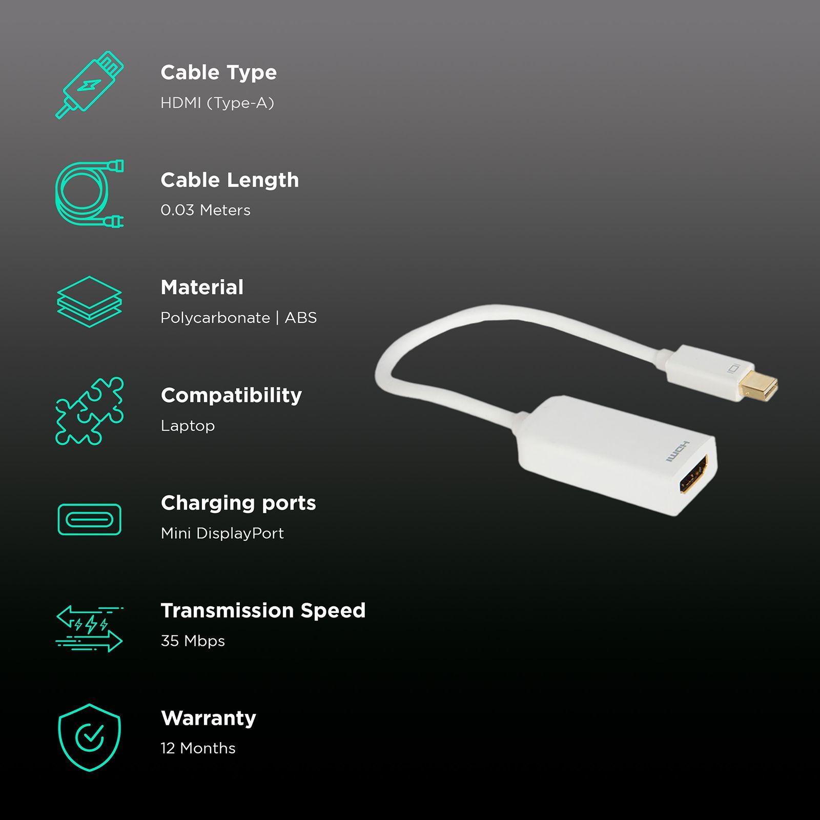 ultraprolink Mini Display Port to HDMI Convertor (35 Mbps Speed, White)_2