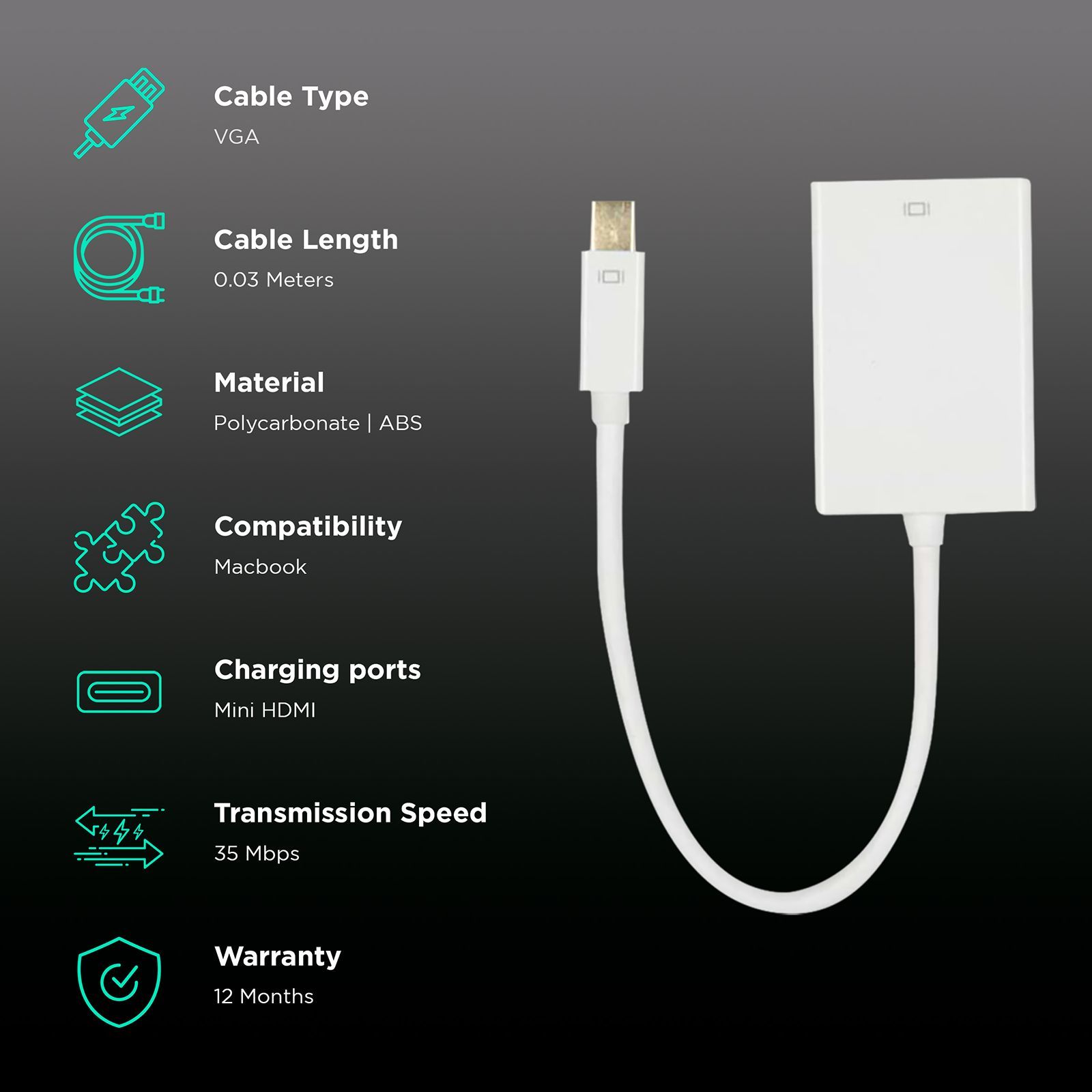 ultraprolink Mini Display Port to VGA Port Adapter (1000 Mbps Speed, White)_2