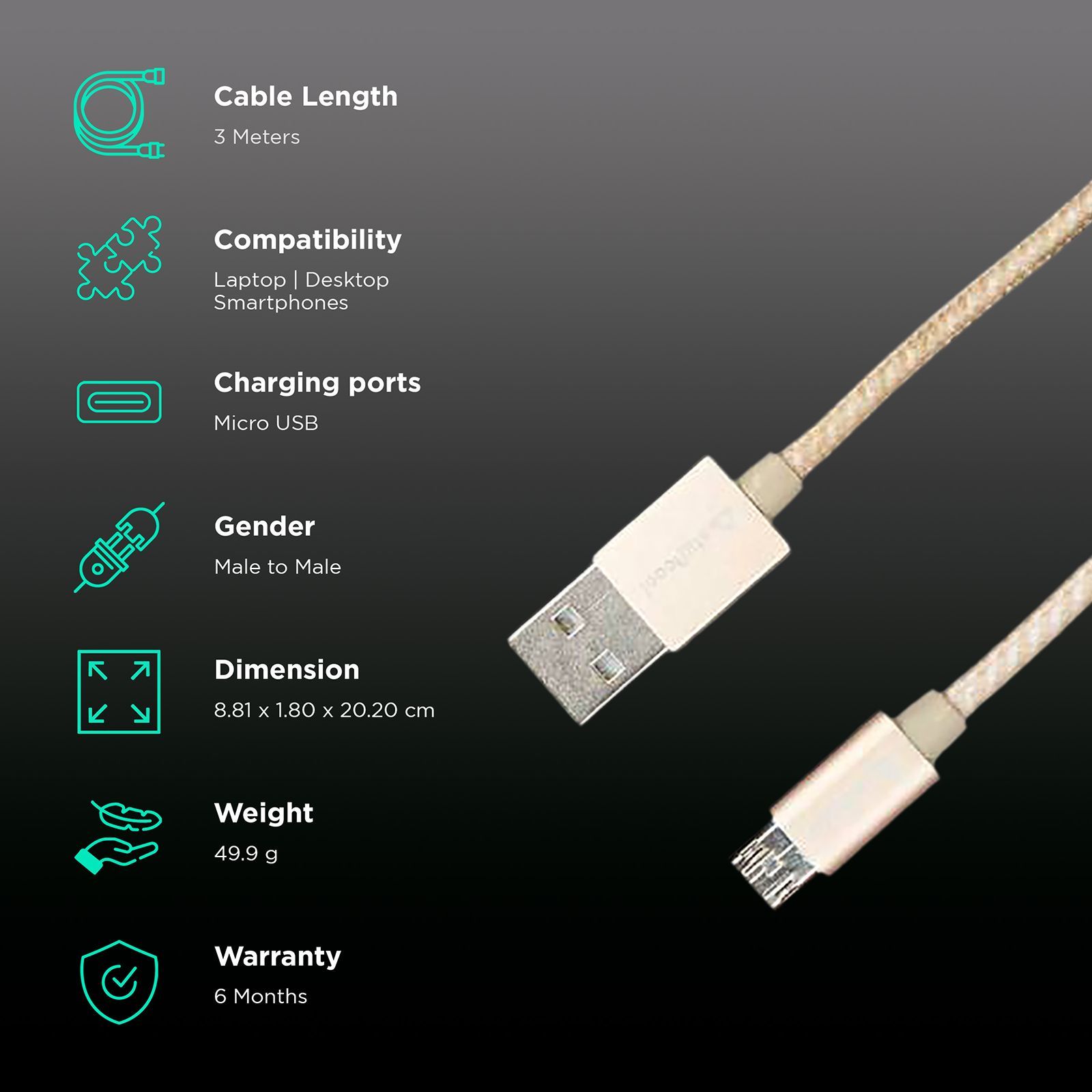 stuffcool MIREV Type A to Micro USB 3.2 Feet (1M) Cable (Rugged Braided Cable, White)_2