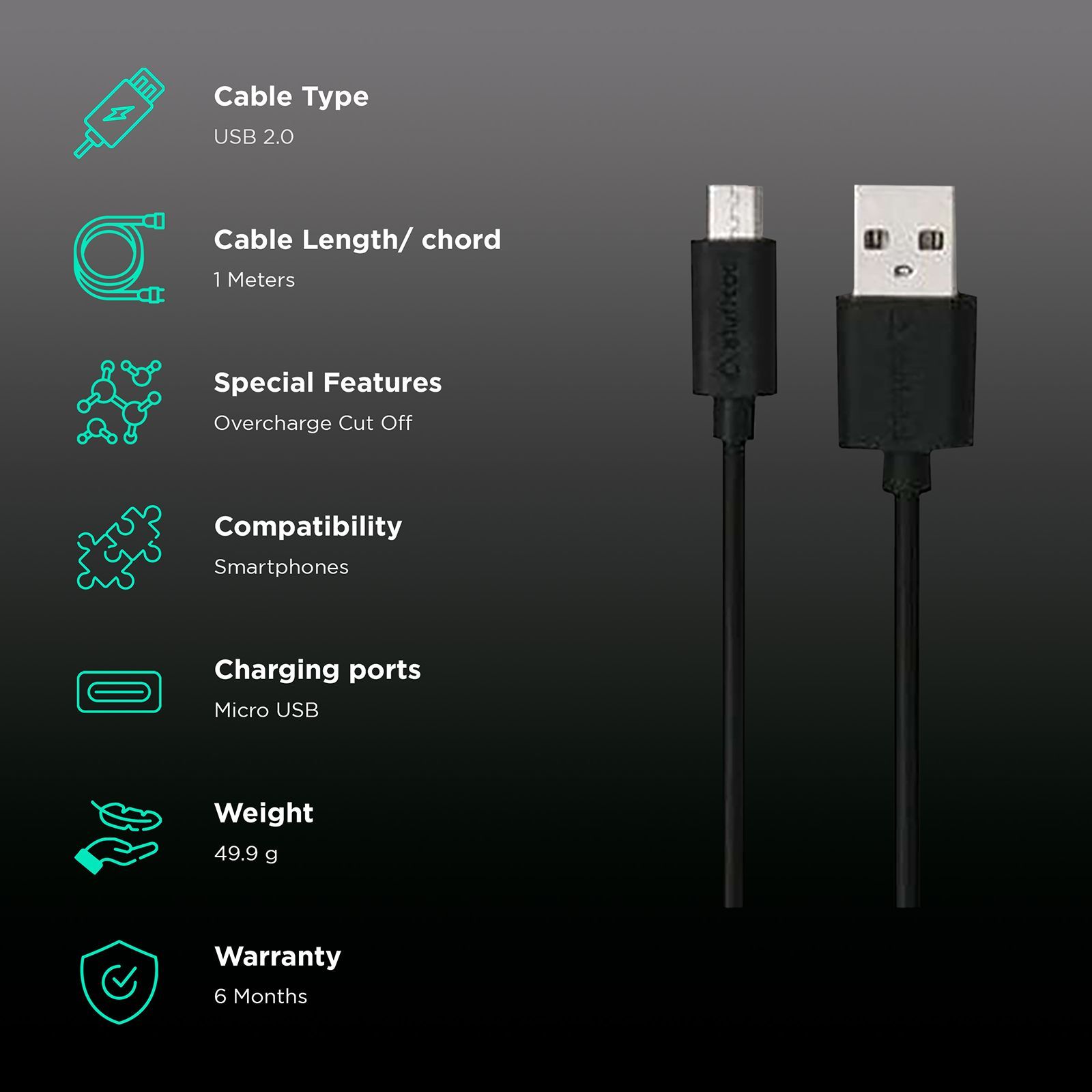 stuffcool 1 Amp Wall Charging Adapter with Micro USB Cable (HKUNOMI-BLK, Black)_2