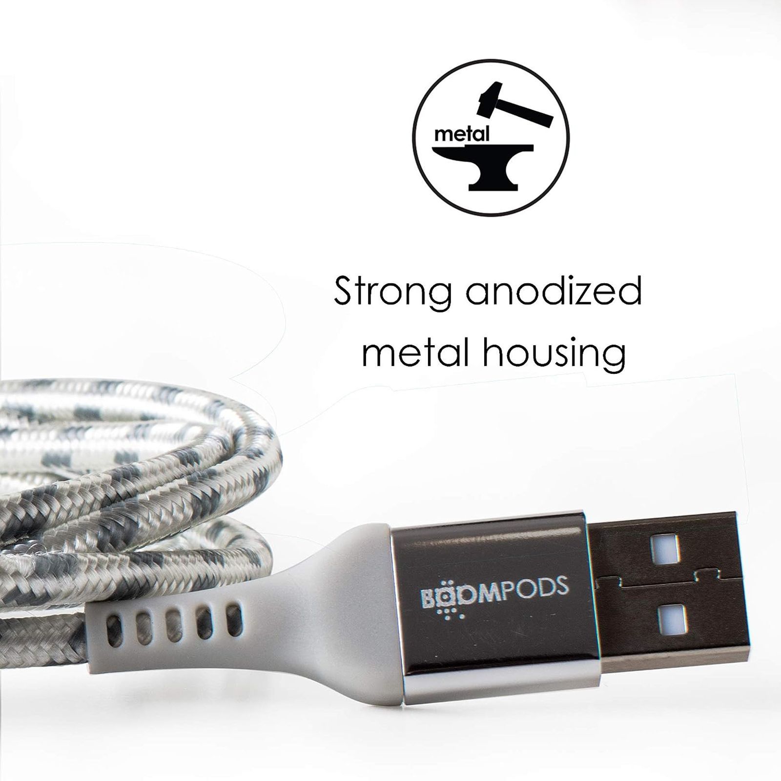 Boompods Retro Armour Type A to Lightning 4.9 Feet (1.5M) Cable (Boomflex Technology, Titanium)_8