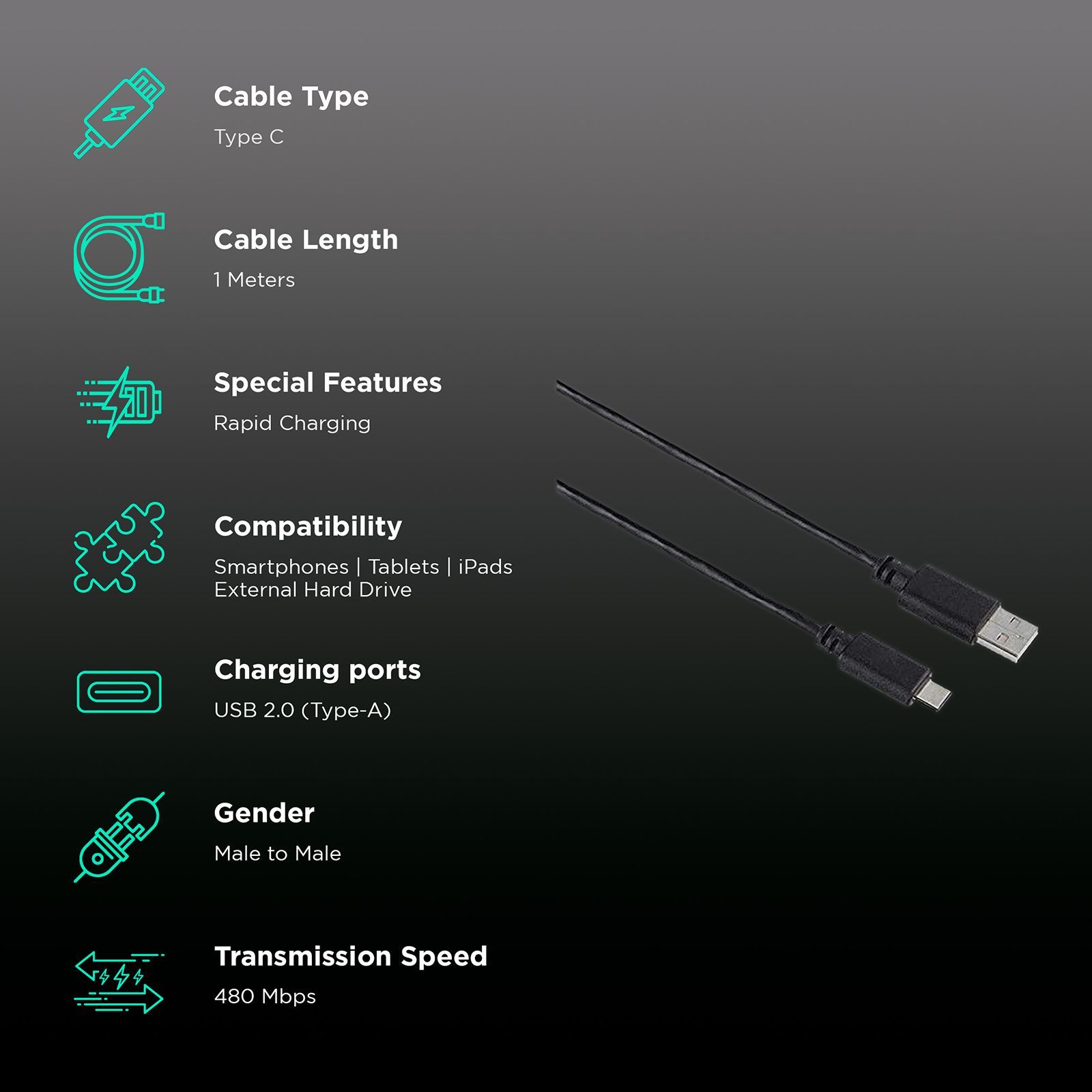 hama Type A to Type C 3.2 Feet (1M) Cable (480 Mbps Data Transfer Speed, Black)_2