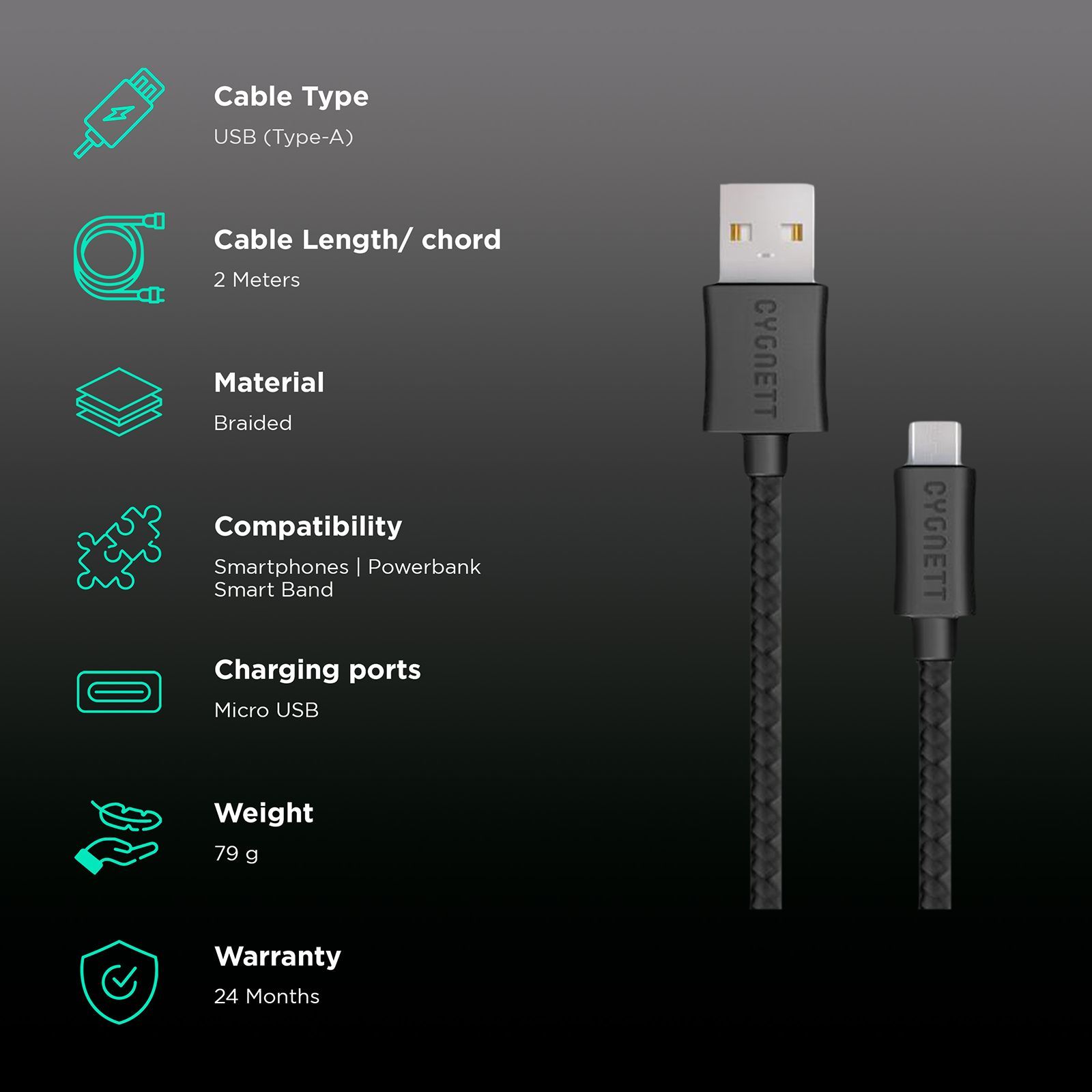 CYGNETT CY2010PCCSL Type A to Micro USB 6.5 Feet (2M) Cable (Durable and Flexible, Black)_2