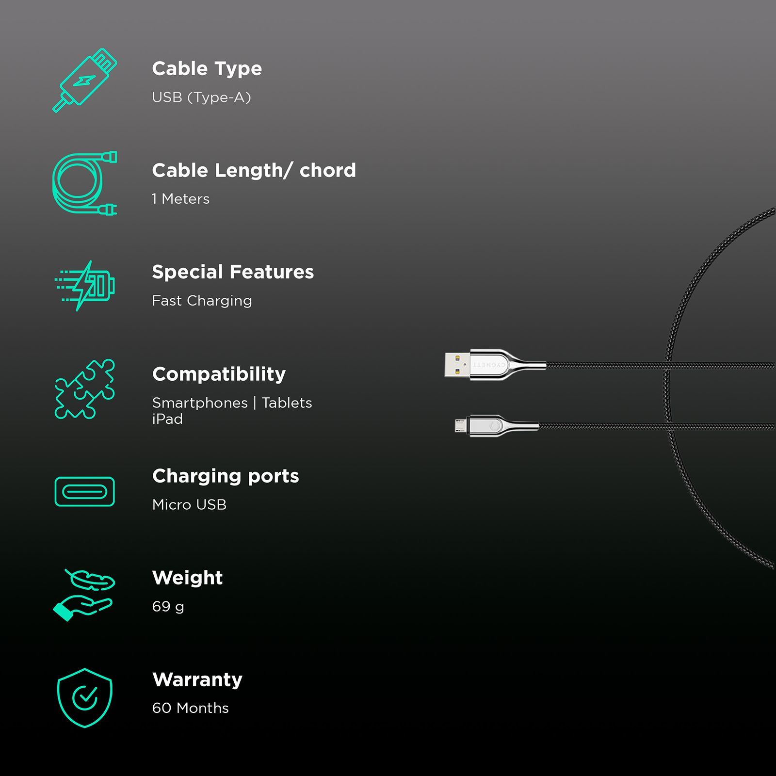 CYGNETT CY2672PCCAM Type A to Micro USB 3.2 Feet (1M) Cable (Stainless Steel Housing, Black) CYGNETT CY2672PCCAM Type A to Micro USB 3.2 Feet (1M) Cable (Stainless Steel Housing, Black)_2
