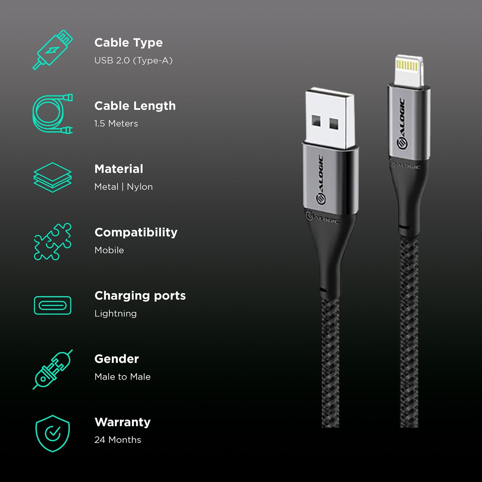 ALOGIC Super Ultra USB 2.0 A to Lightning Cable for Apple Devices (ULA8P1.5-SGR, Space Grey) ALOGIC Super Ultra USB 2.0 A to Lightning Cable for Apple Devices (ULA8P1.5-SGR, Space Grey)_2