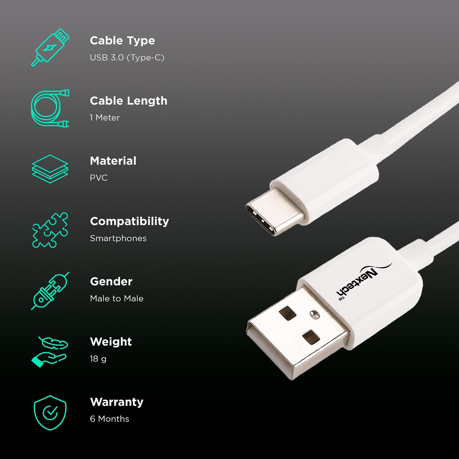 Nextech NC66 Type C to Type C 3.2 Feet (1M) Cable (Tangle Free, White)_2
