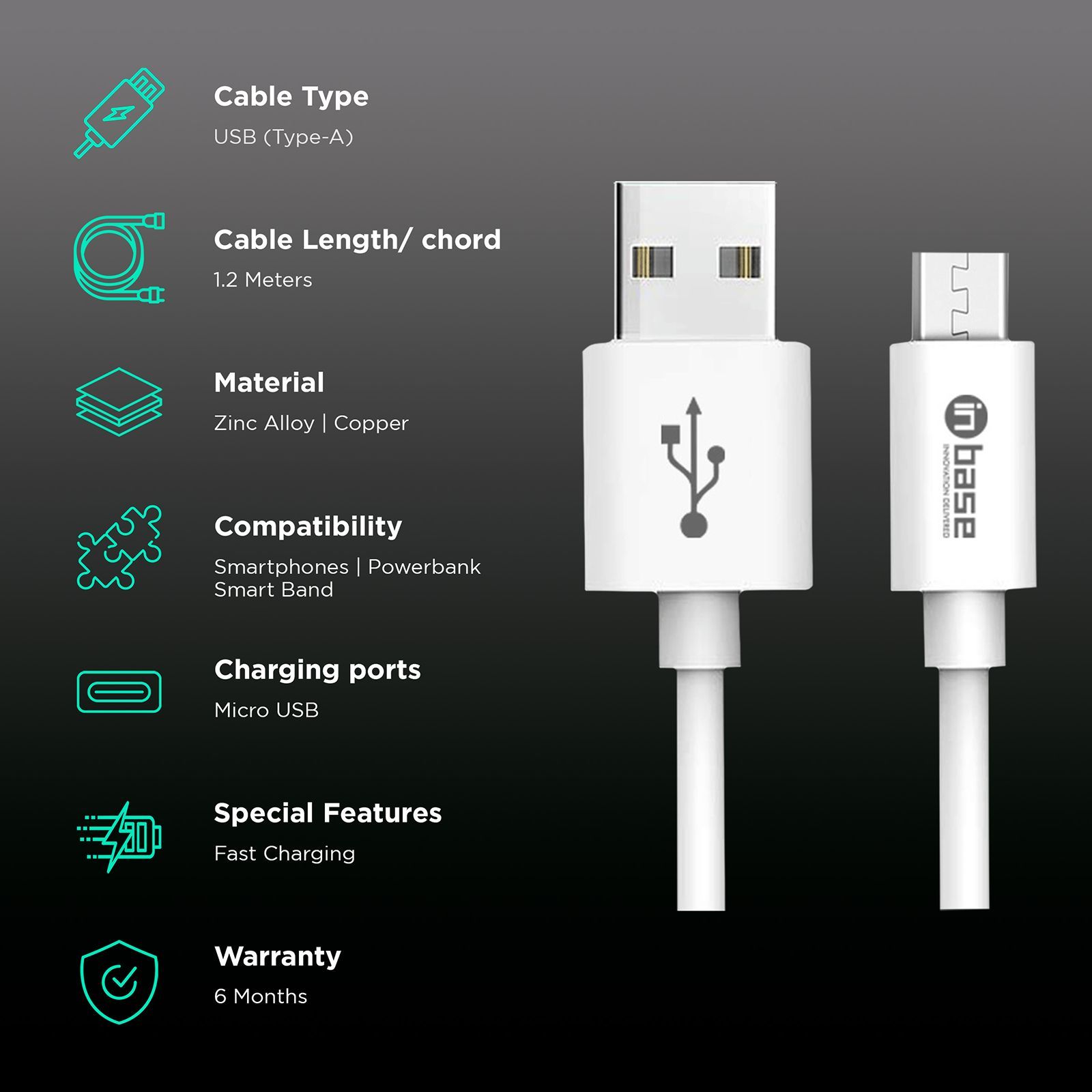 in base C&S MIC Type A to Micro USB 3.9 Feet (1.2M) Cable (Pure Copper Core, White)_2