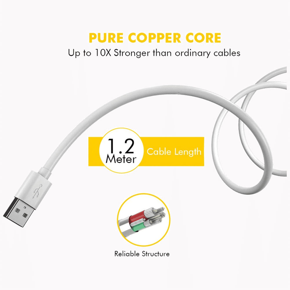 in base C&S MIC Type A to Micro USB 3.9 Feet (1.2M) Cable (Pure Copper Core, White)_4