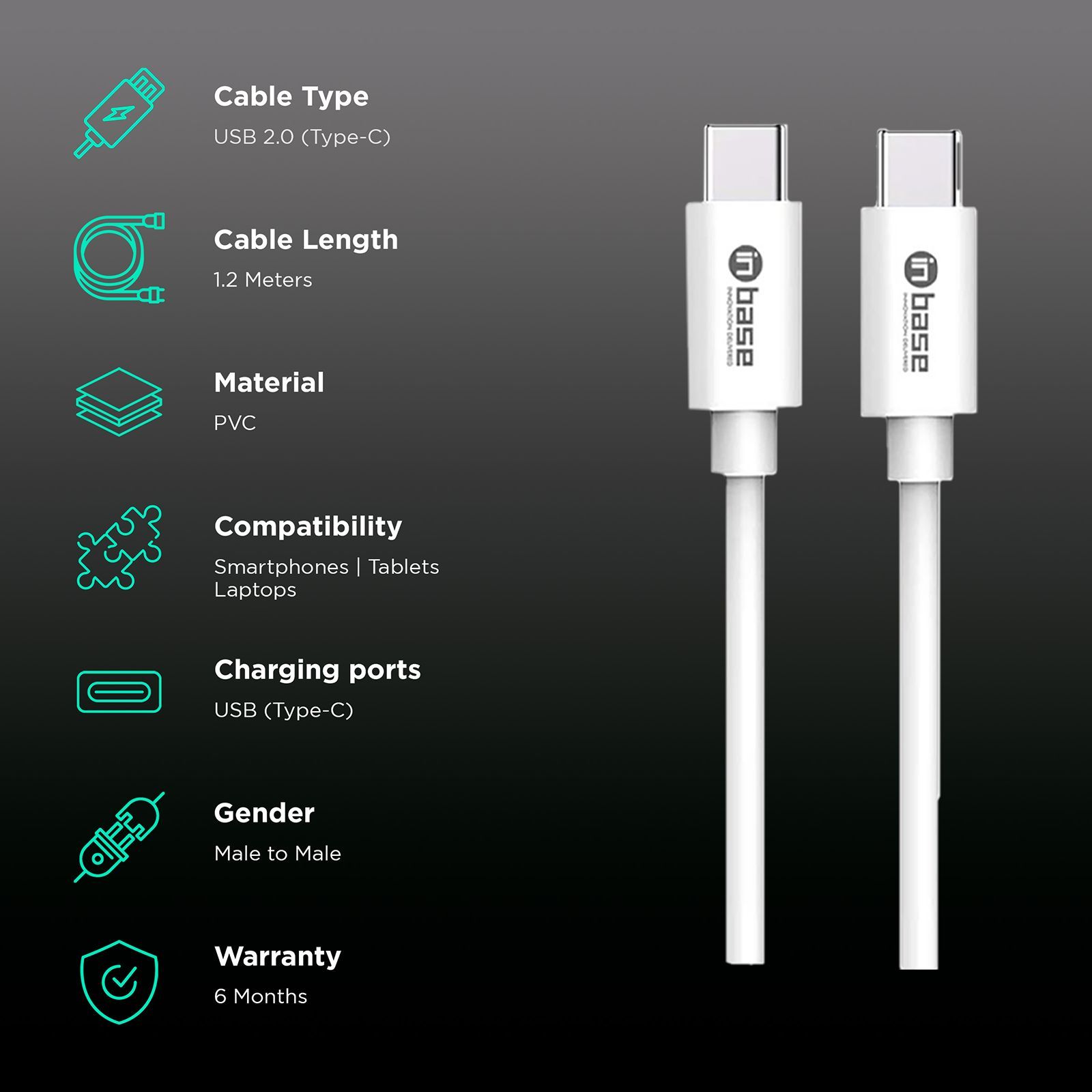 in base 120 cm Type C-C Charge and Sync Cable (White)_2