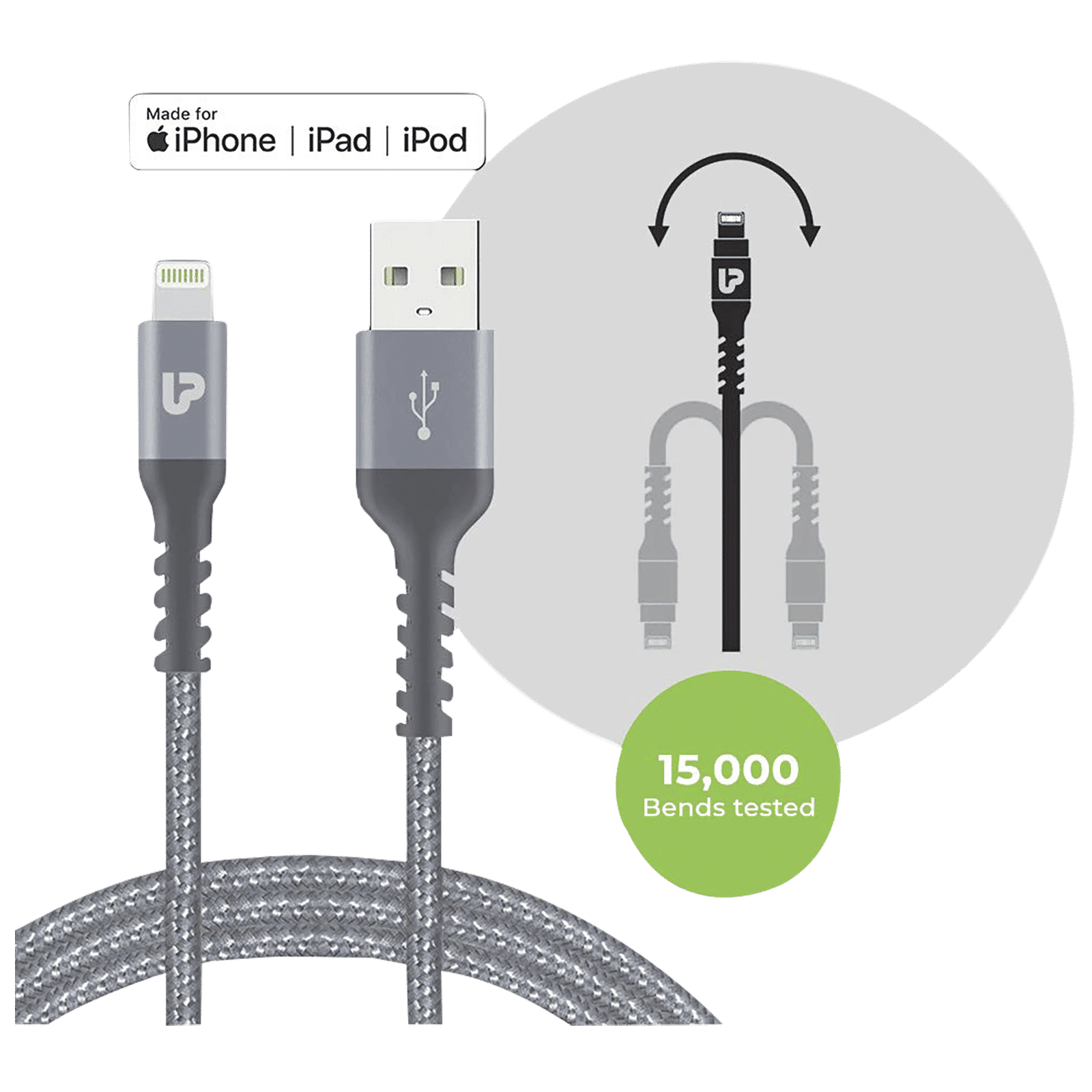 ultraprolink Nylokev Plus Type A to Lightning 4.9 Feet (1.5M) Cable (Sync & Charge, Grey)_5
